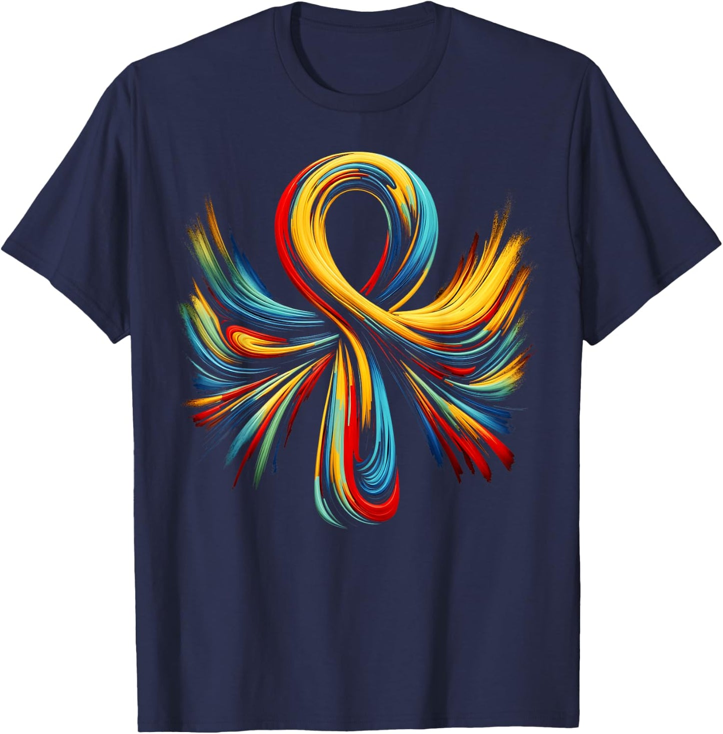 Cool Egypt Ankh Key of Life Symbol In Abstract Art Style T-Shirt - T-Shirt | Navy