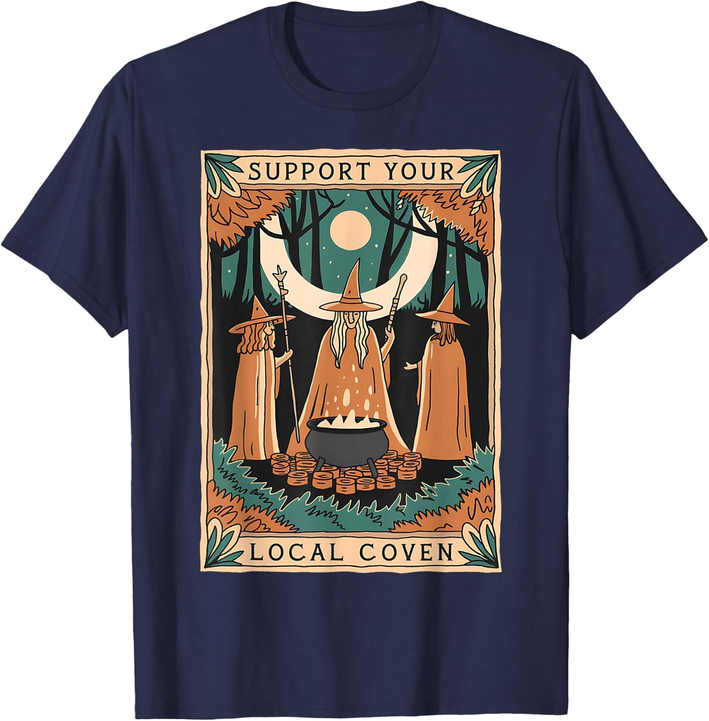 Support Your Local Coven Witch Wizard Tarot Card Halloween T-Shirt - T-Shirt | Navy