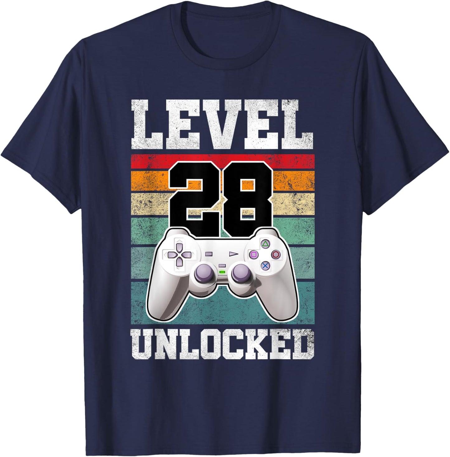 28 Year Old Gaming Level 28 Unlocked Gamers 28th Birthday T-Shirt - T-Shirt | Navy