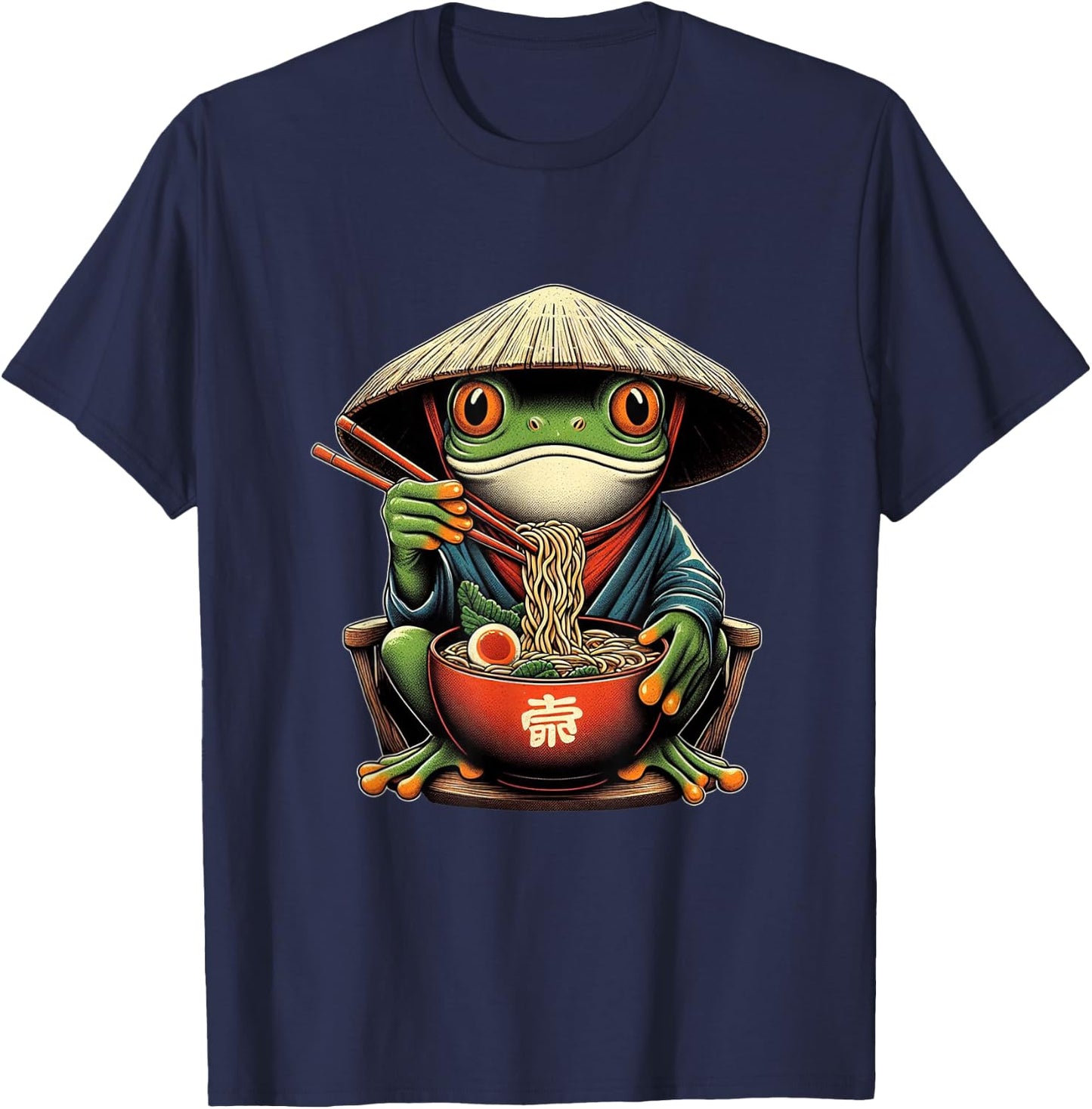 Frog Eating Ramen Kawaii Neko Japanese Noodles Anime Lovers T-Shirt - T-Shirt | Navy