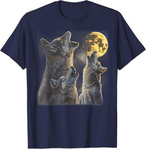 Howling At The Moon Wolves Cool Mountain Wolf Animal Graphic T-Shirt - T-Shirt | Navy