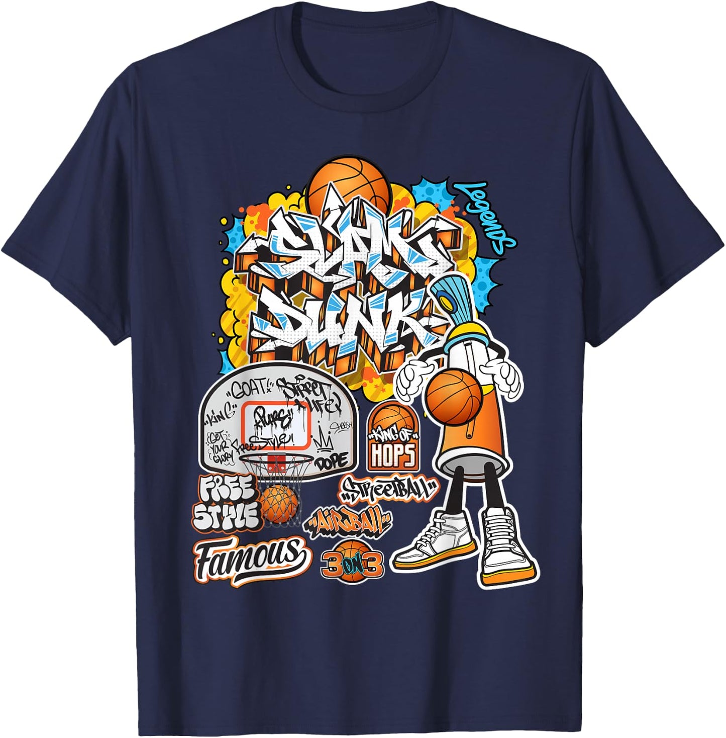 Cool Basketball Graffiti Style Illustration Graphic Designs T-Shirt - T-Shirt | Navy