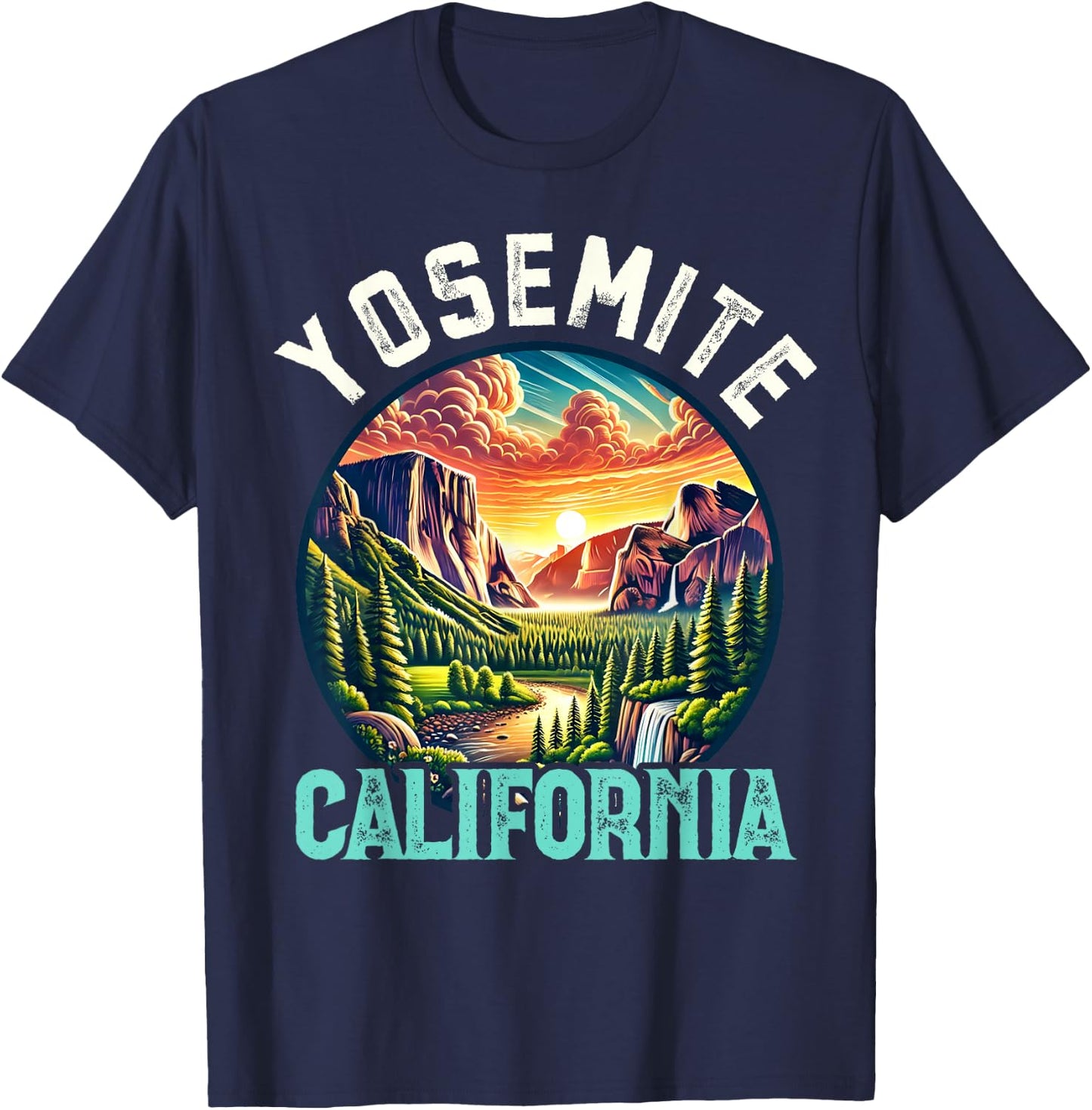 Yosemite California Hiking Vintage Souvenir, Men Women Kids T-Shirt - T-Shirt | Navy