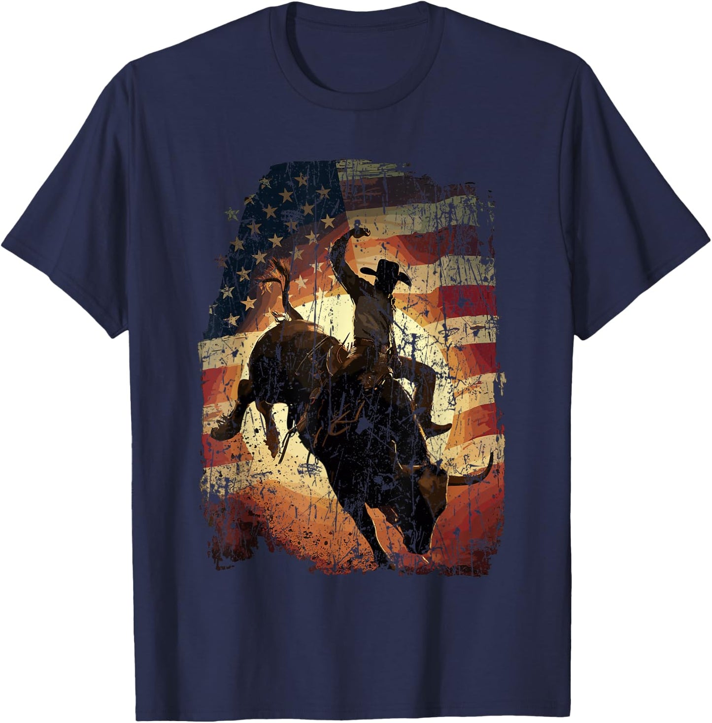 Rodeo Rider Bull Patriotic Cowboy USA Flag T-Shirt - T-Shirt | Navy
