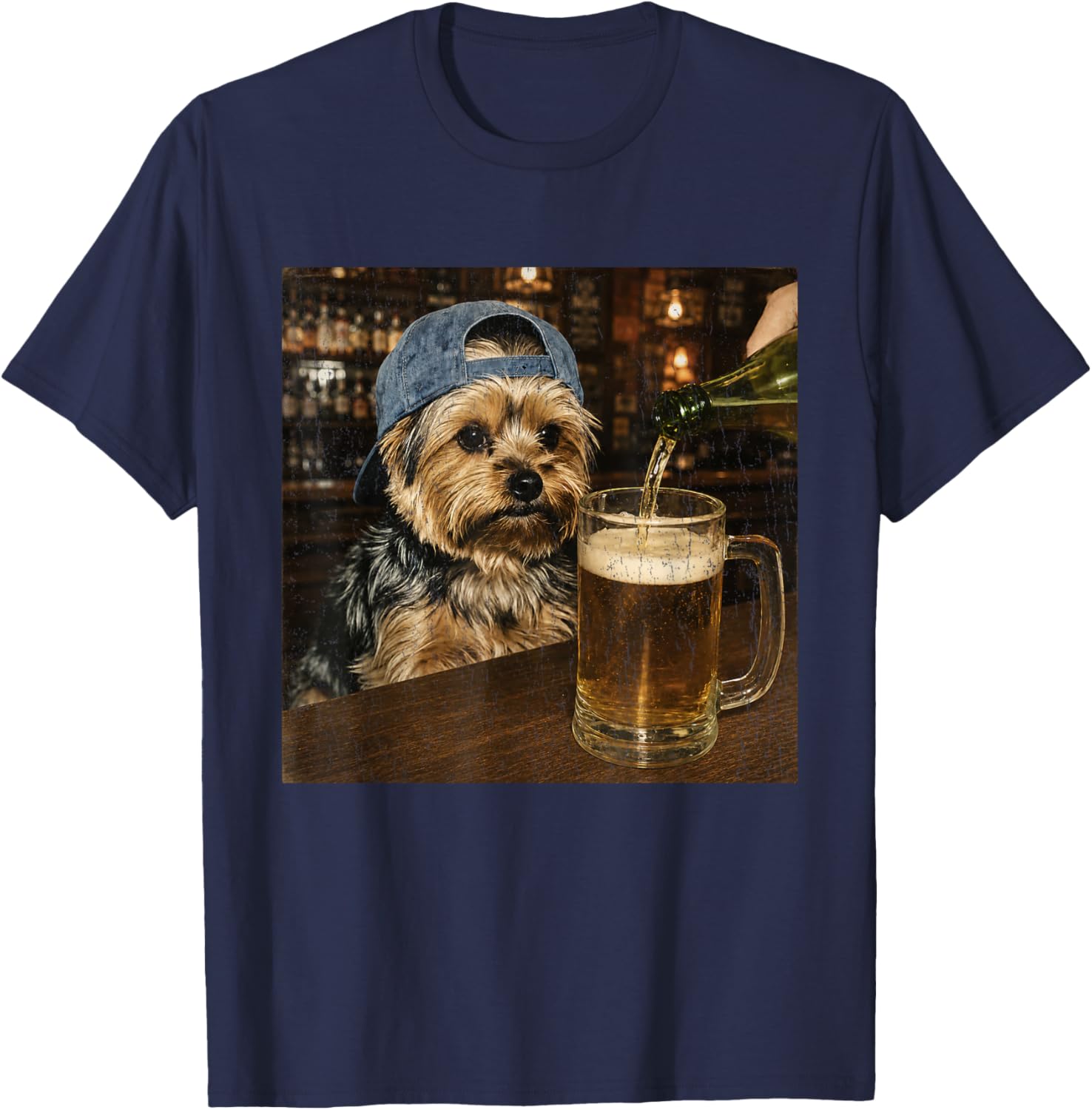 Yorkie Drinking Beer Shirt Funny Dog Meme Art Vintage T-Shirt - T-Shirt | Navy