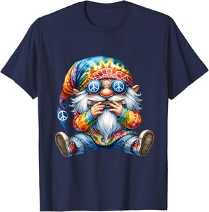 Groovy Hippie Gnome With Harmonica For Adults Funny Dad Life T-Shirt - T-Shirt | Navy