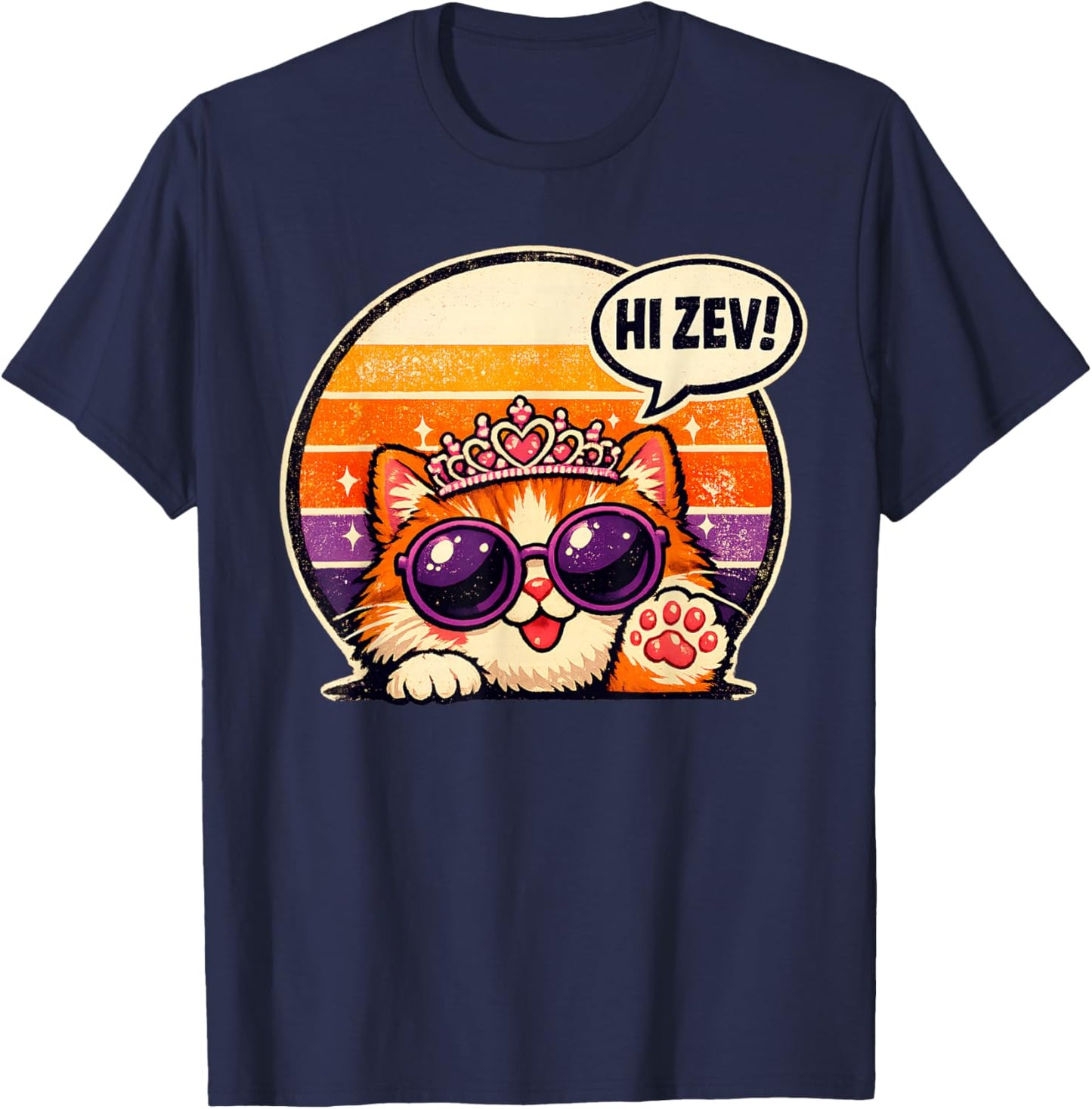 Hi Zev Funny Princess Cat Meme Cute Cat T-Shirt - T-Shirt | Navy
