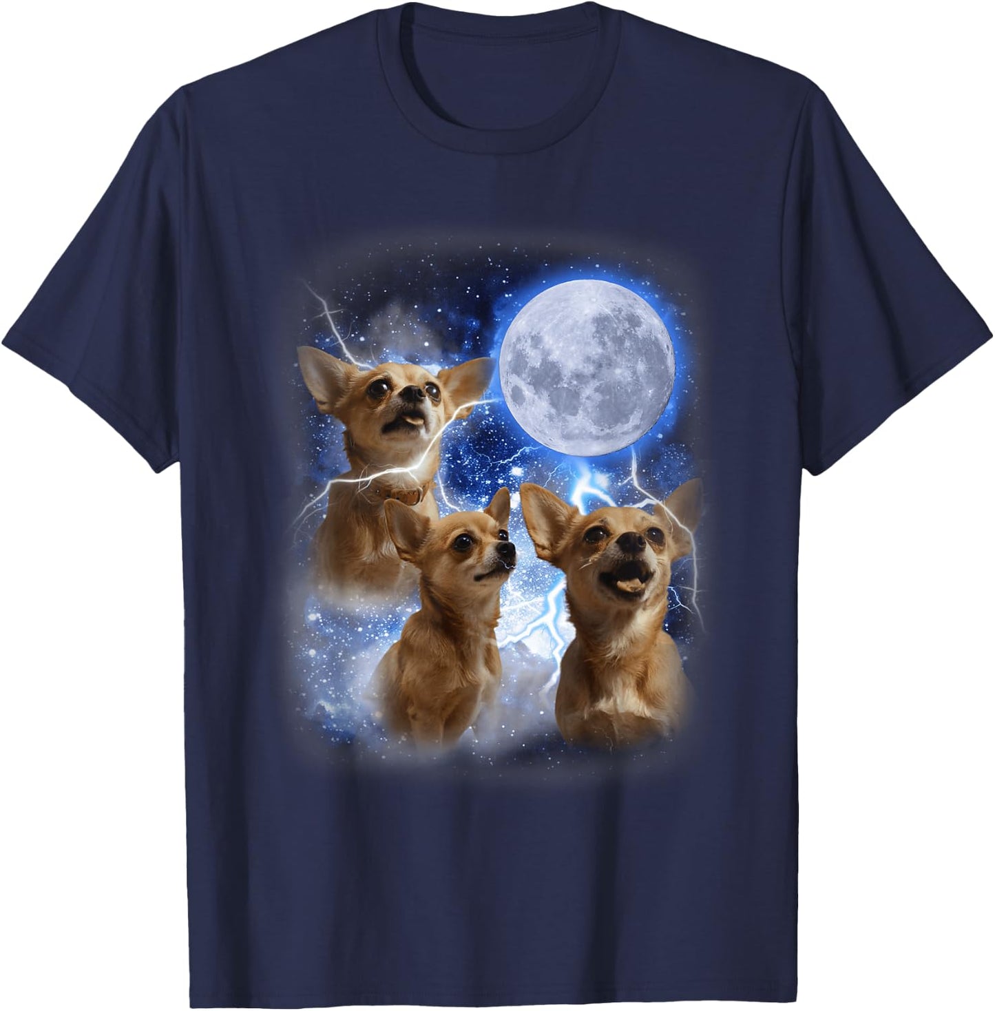 Three Chihuahuas Howl at Moon - 3 Dogs Funny Wolves Parody T-Shirt - T-Shirt | Navy