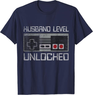 New Husband Level Unlocked Just Married Gamer Bachelor Party T-Shirt - T-Shirt | Navy