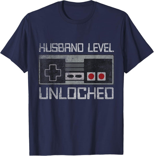 New Husband Level Unlocked Just Married Gamer Bachelor Party T-Shirt - T-Shirt | Navy