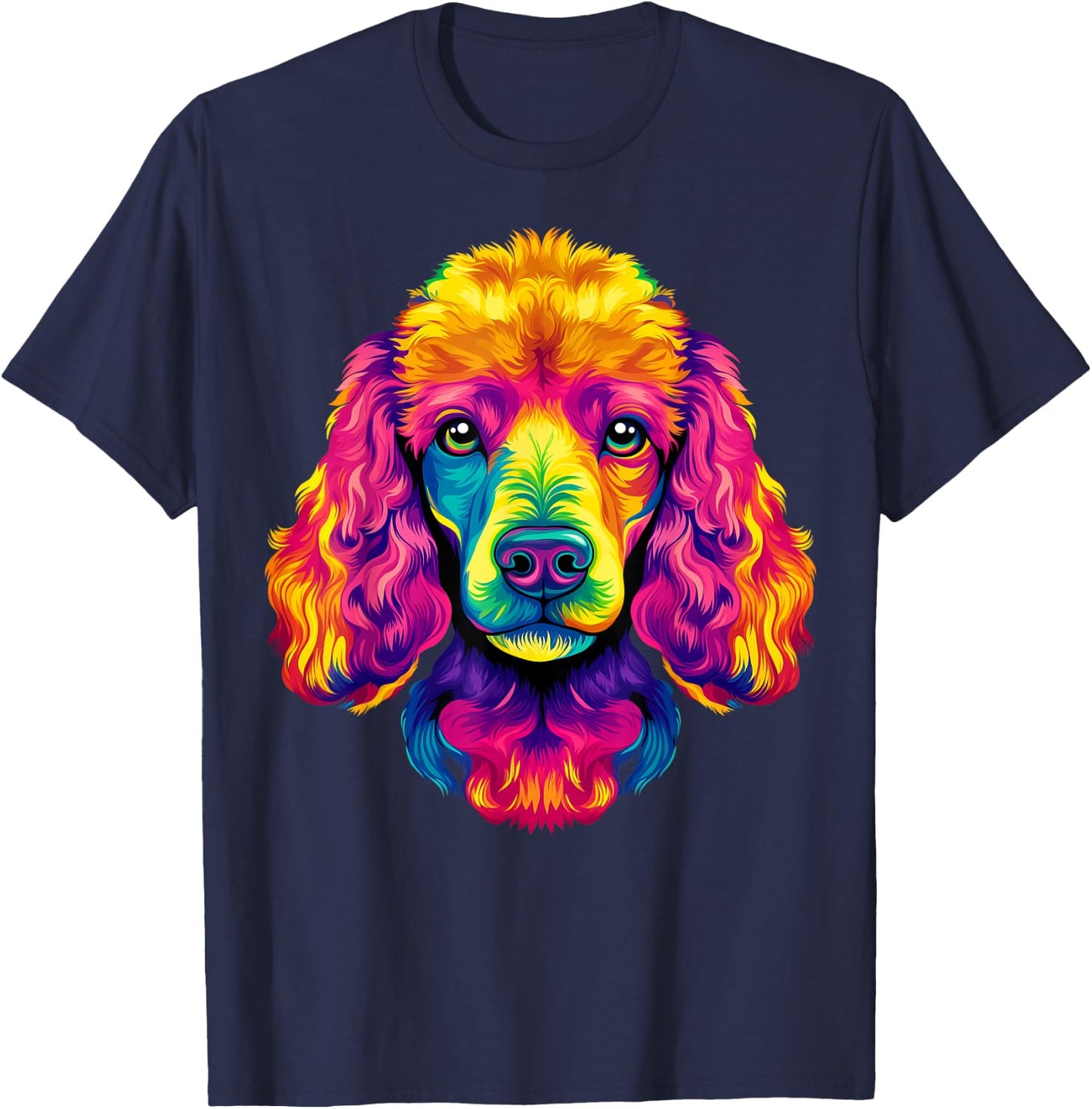 Colorful Poodle Face Cute Rainbow Dog Lover Men Women Black T-Shirt - T-Shirt | Navy