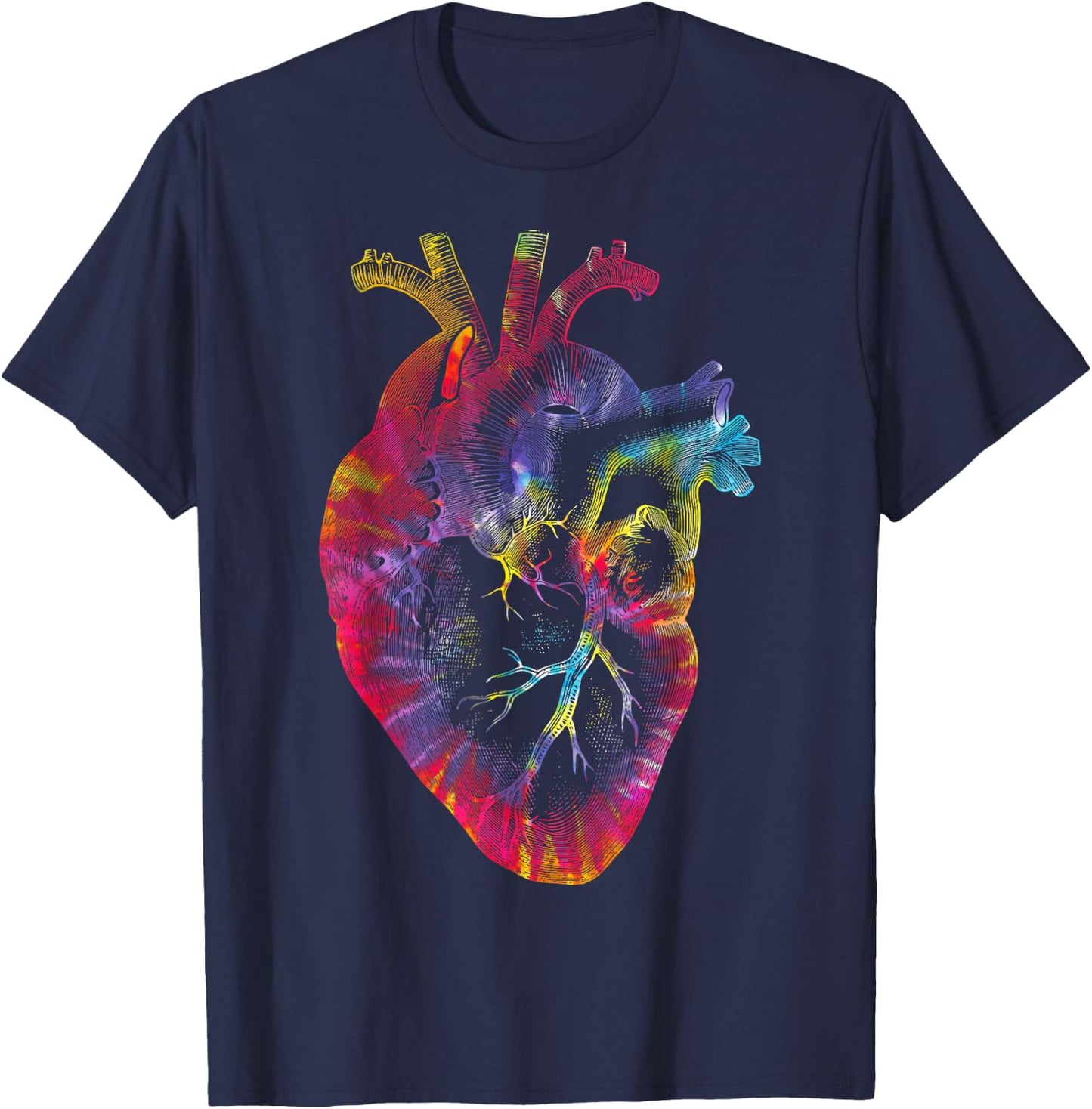 Tie Dye Anatomical Heart Valentines Day Anatomy Love Science T-Shirt - T-Shirt | Navy