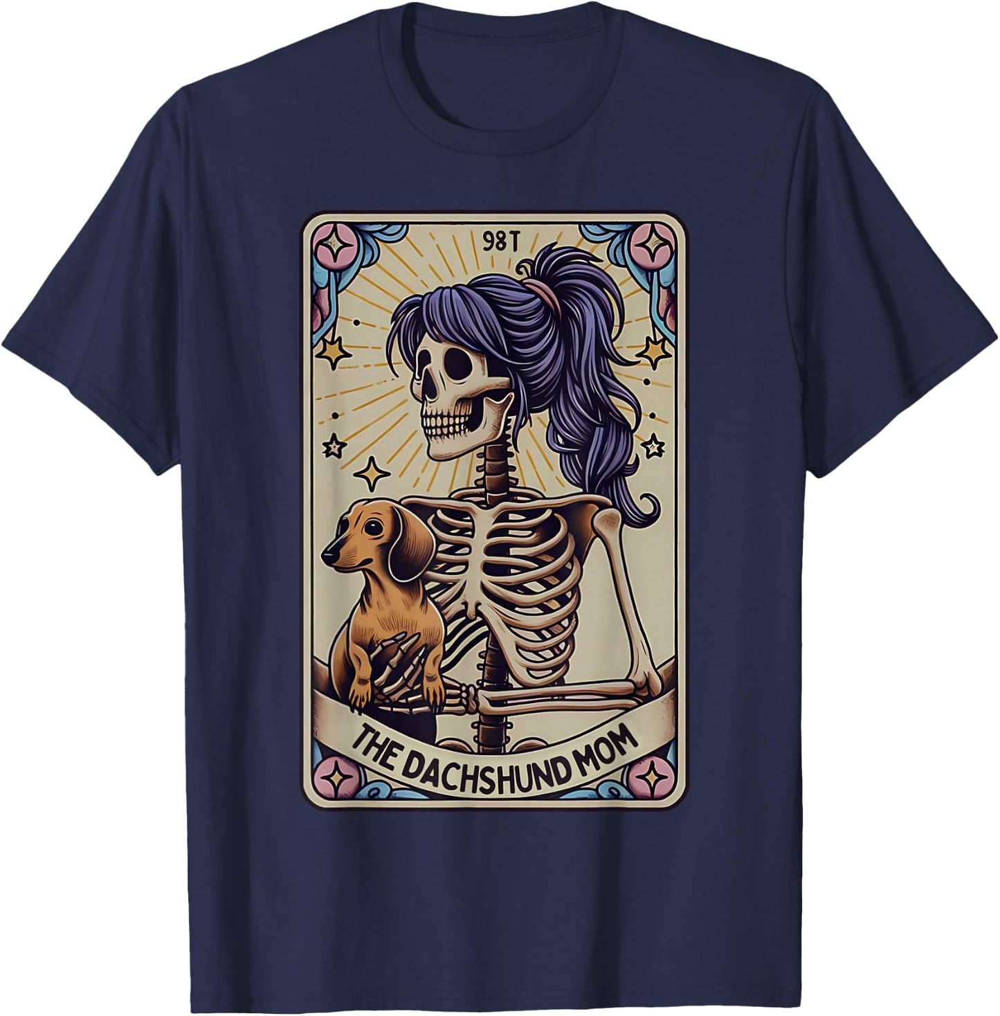 Dachshund Mom Tarot Card Skeleton Halloween Witchy Vibes T-Shirt - T-Shirt | Navy