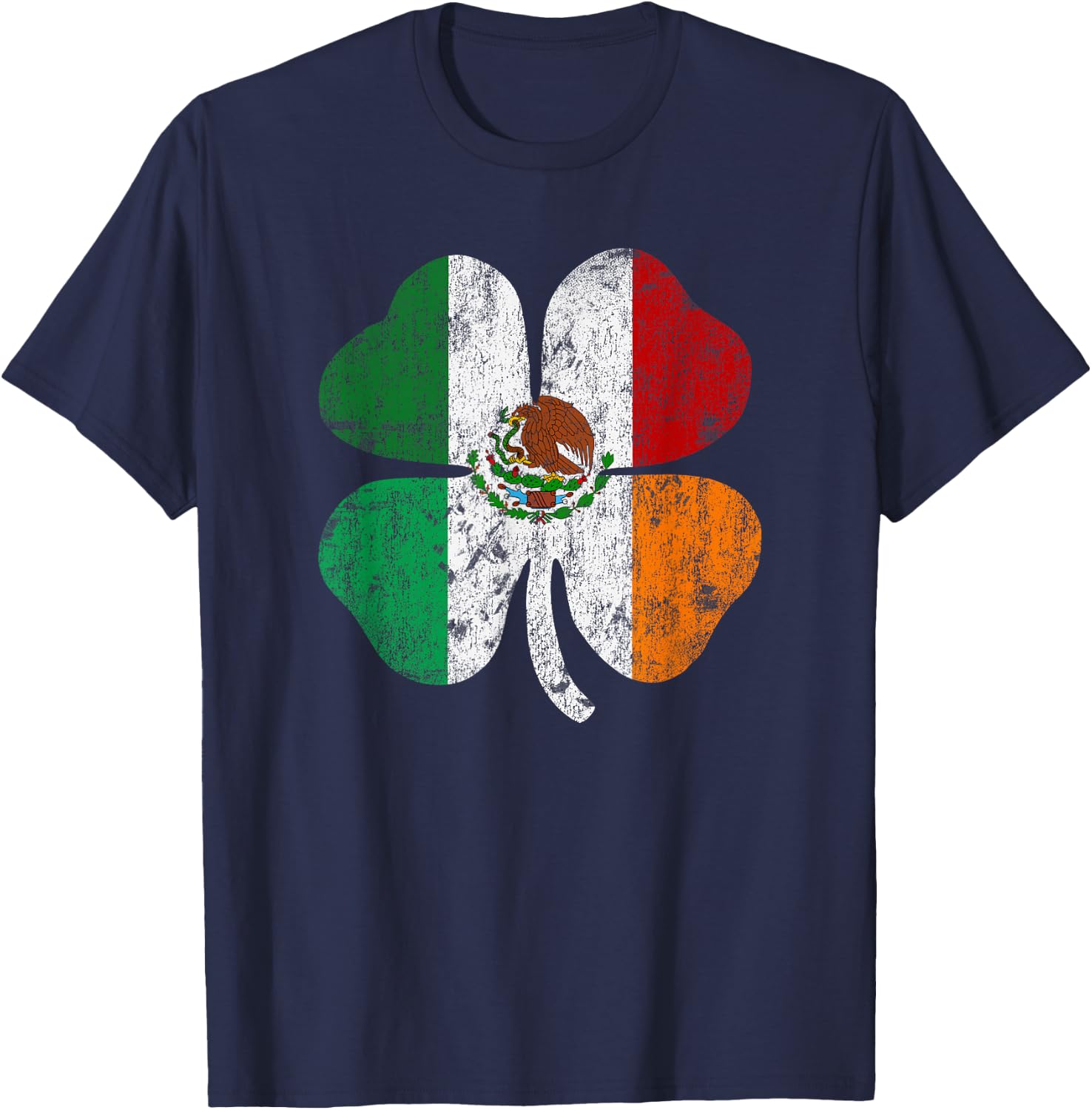 Mexican Irish Mexico Ireland St Patricks Shamrock Flag T-Shirt - T-Shirt | Navy