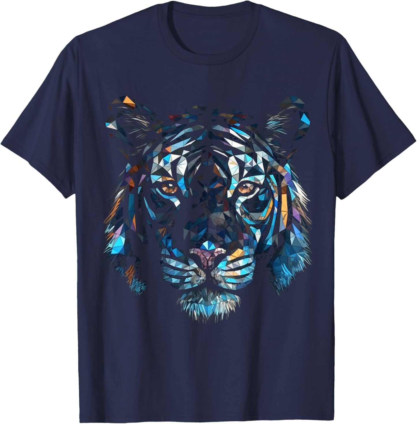 Tiger Polygon Artwork - Colourful Animal Art Tiger T-Shirt - T-Shirt | Navy
