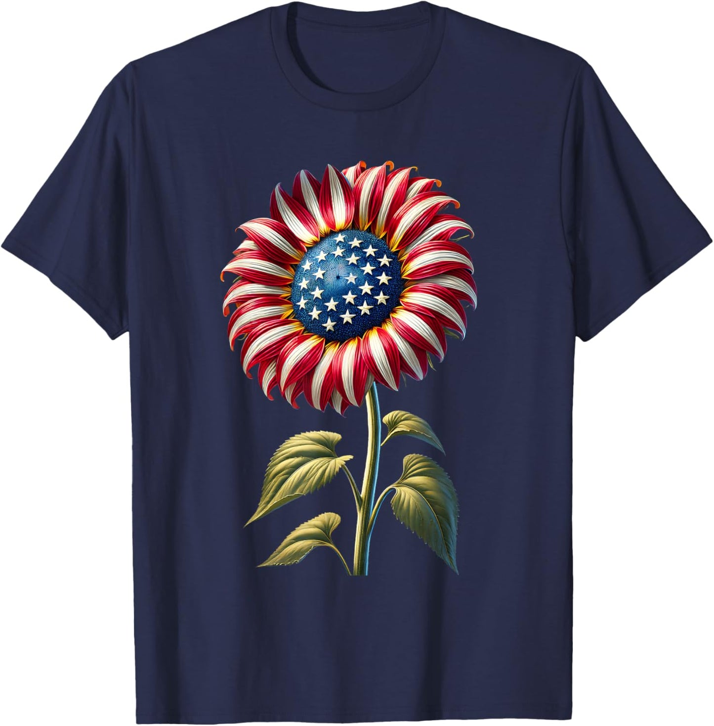 Sunflower American Flag USA Merica Funny 4th Of July Fourth T-Shirt - T-Shirt | Navy