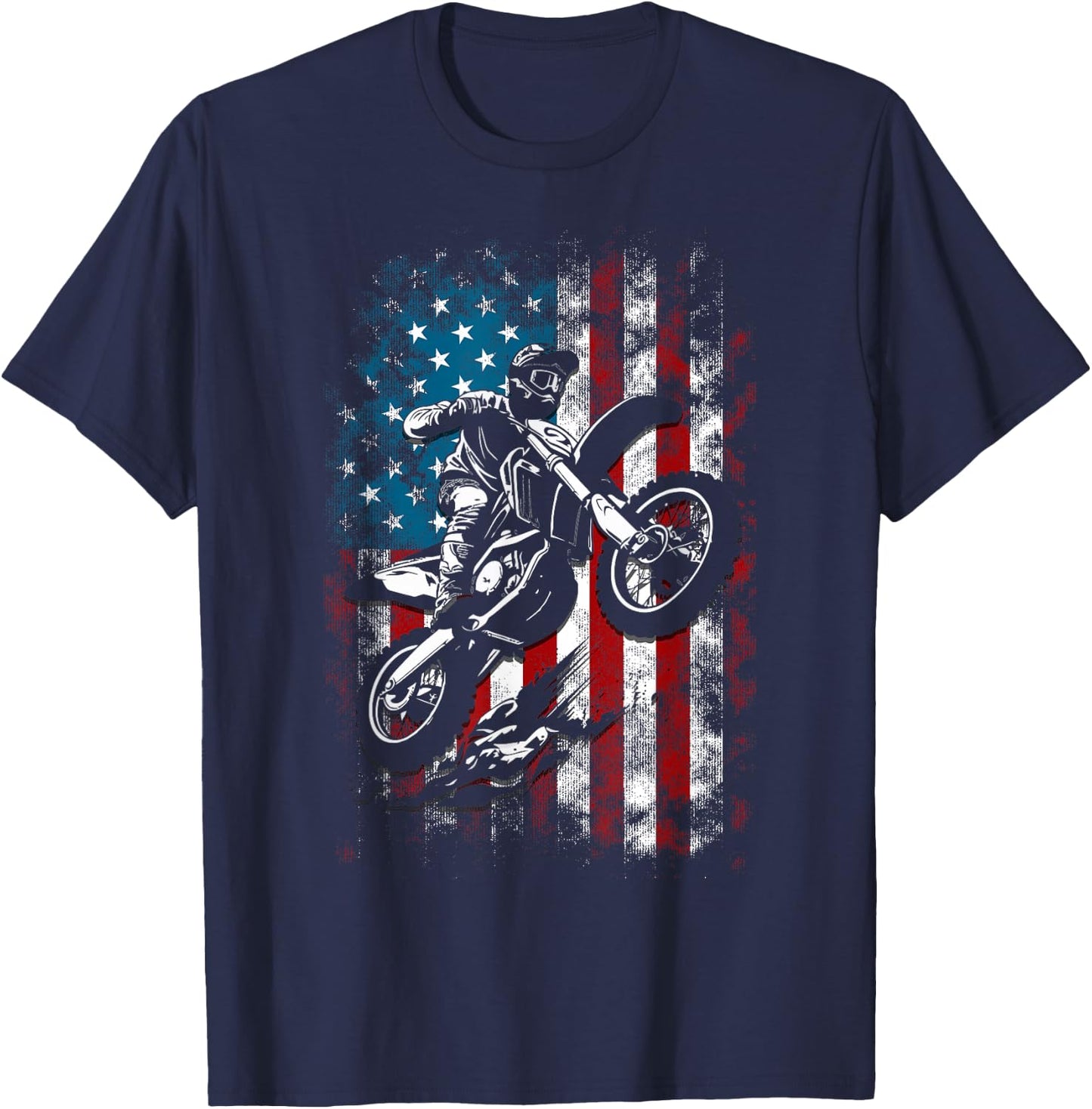 Best Dirt Bike Boys Dirtbike Racing US Flag Biker T-Shirt - T-Shirt | Navy