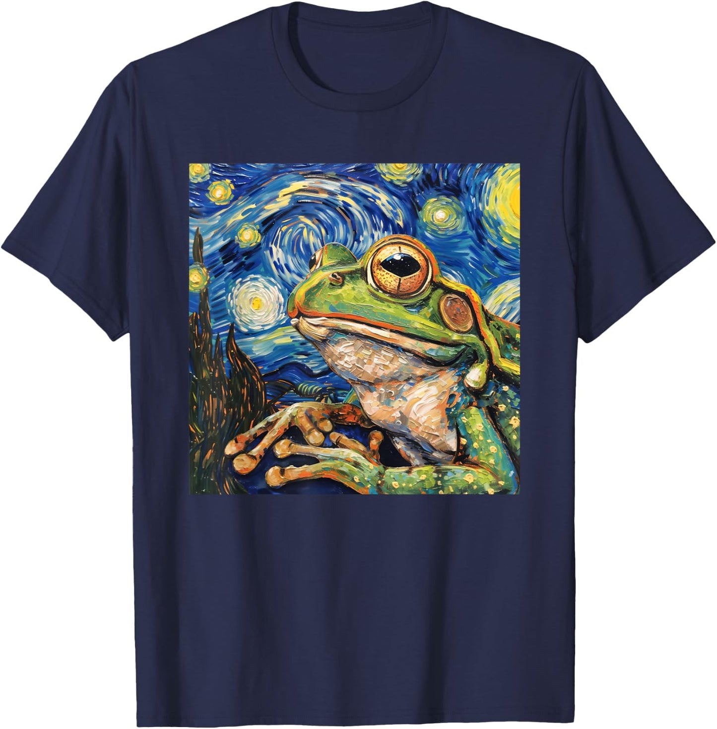 Frog Toad Van Gogh Style Starry Night T-Shirt - T-Shirt | Navy