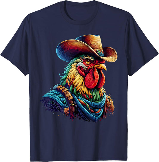 Vintage Rooster Chicken Colorful Cock Bird Rooster T-Shirt - T-Shirt | Navy
