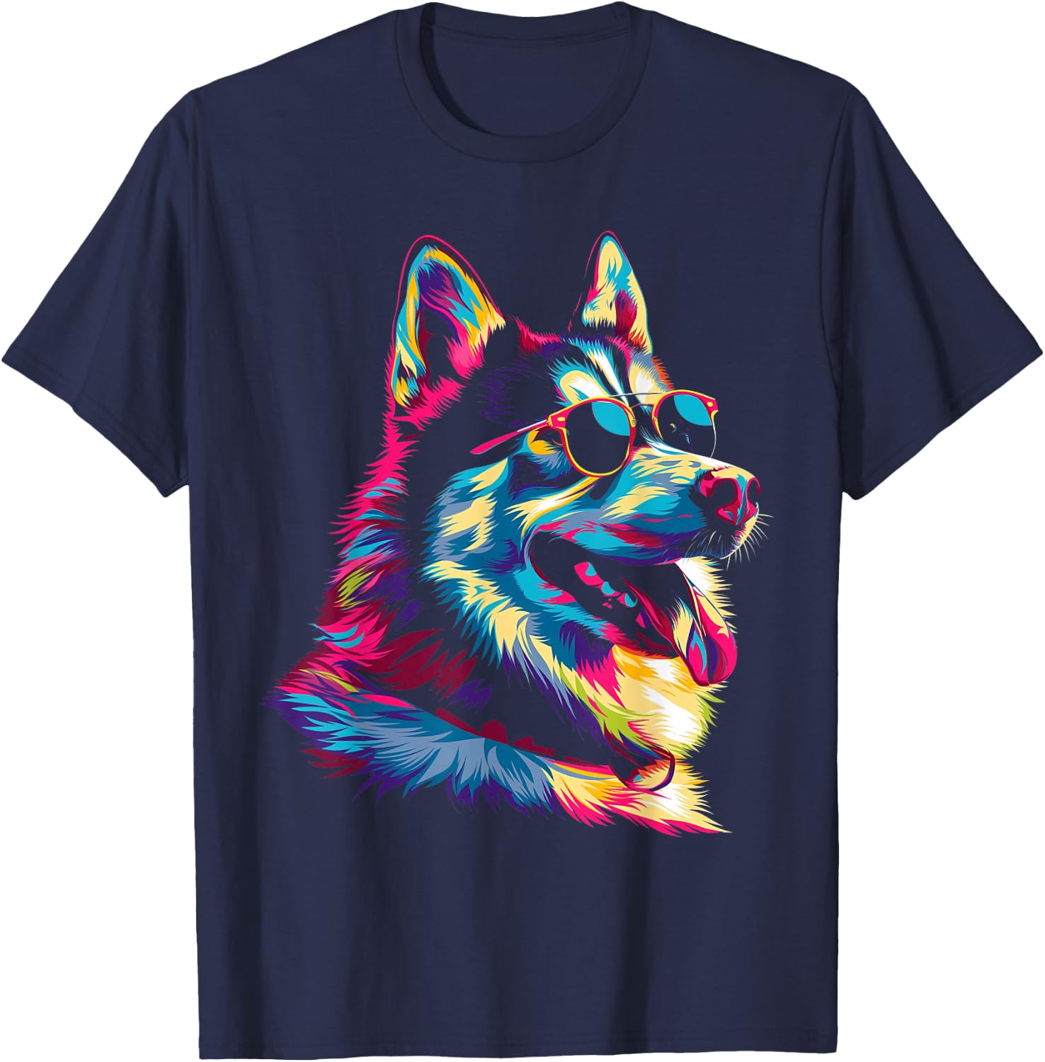 Siberian Husky Dog Sunglasses Popart T-Shirt - T-Shirt | Navy