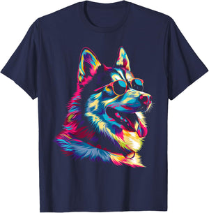 Siberian Husky Dog Sunglasses Popart T-Shirt - T-Shirt | Navy