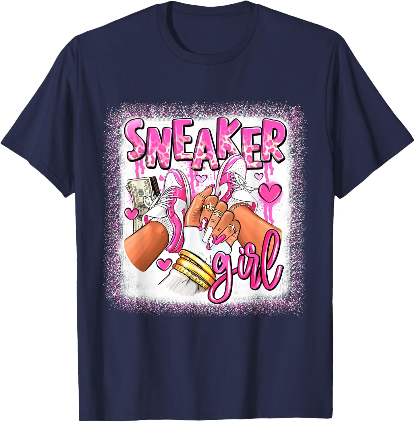 Women Pink And White Sneaker Girl, Funny Sneaker Girl Life T-Shirt - T-Shirt | Navy
