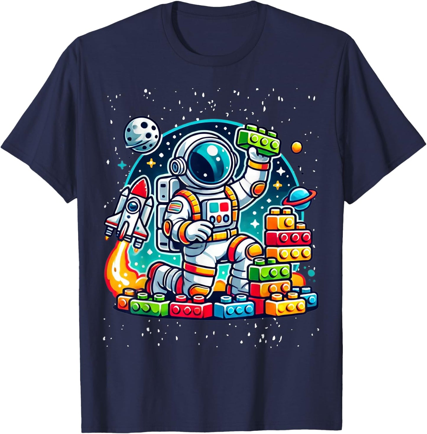 Master Builder Space Astronaut Building Blocks Bricks Boys T-Shirt - T-Shirt | Navy