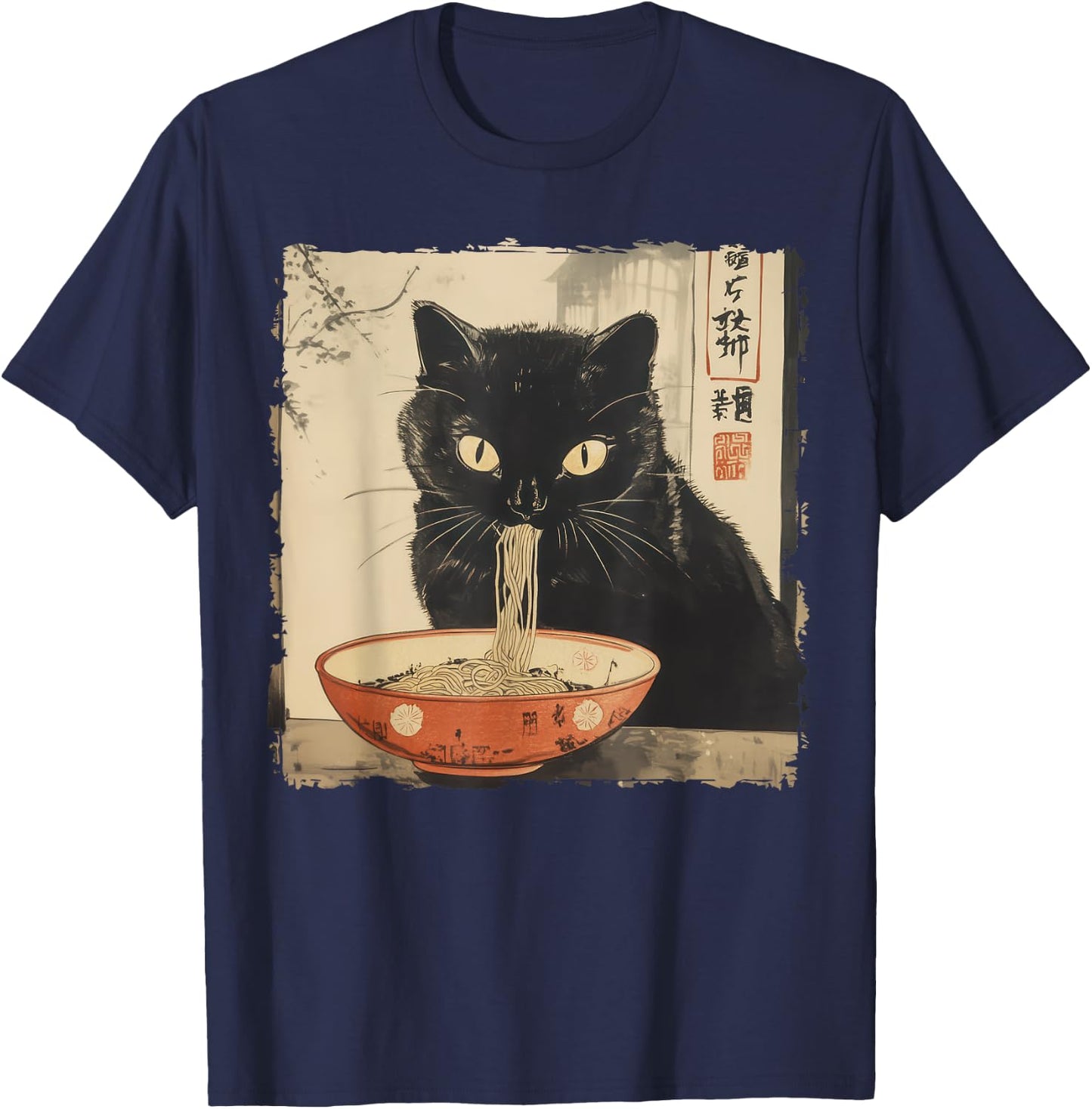 Cat Ramen Noodle Japanese Art Anime Manga Kawaii Cat T-Shirt - T-Shirt | Navy