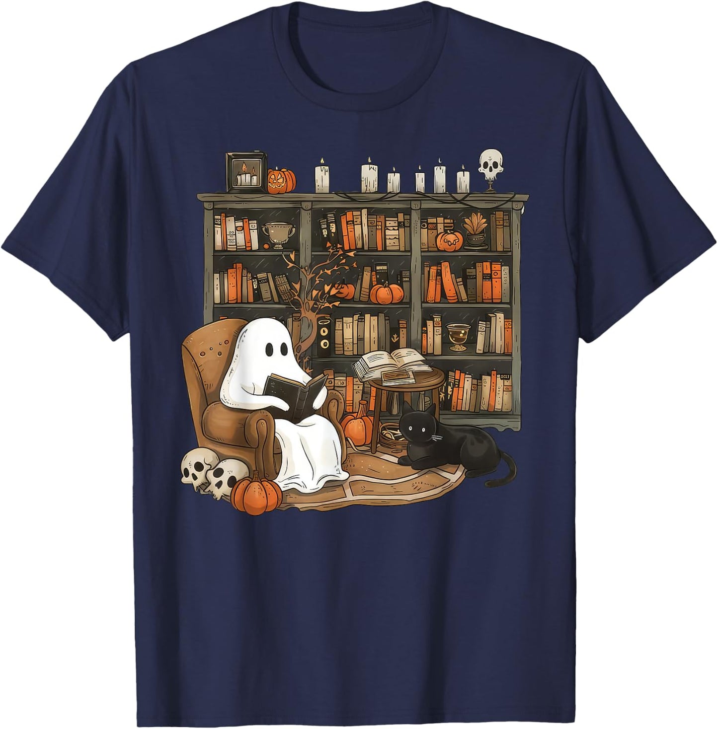 Vintage Ghost Reading Books Librarian Teacher Halloween Women T-Shirt - T-Shirt | Navy
