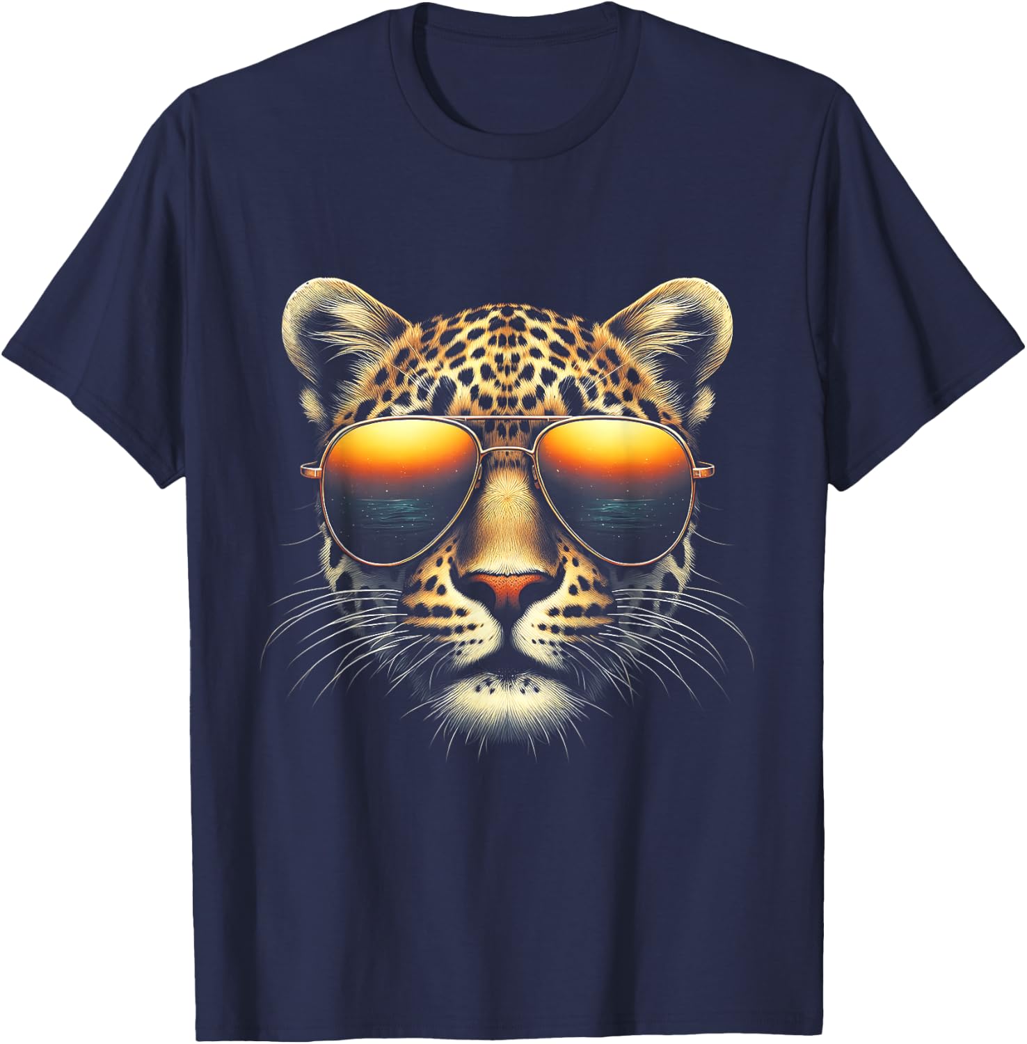 Leopard Face Wearing Sunglasses Animal Leopard Photography T-Shirt - T-Shirt | Navy