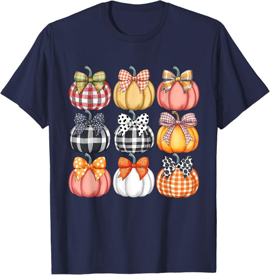 Pumpkin Coquette Bow Fall Halloween Costume Spooky Season T-Shirt - T-Shirt | Navy