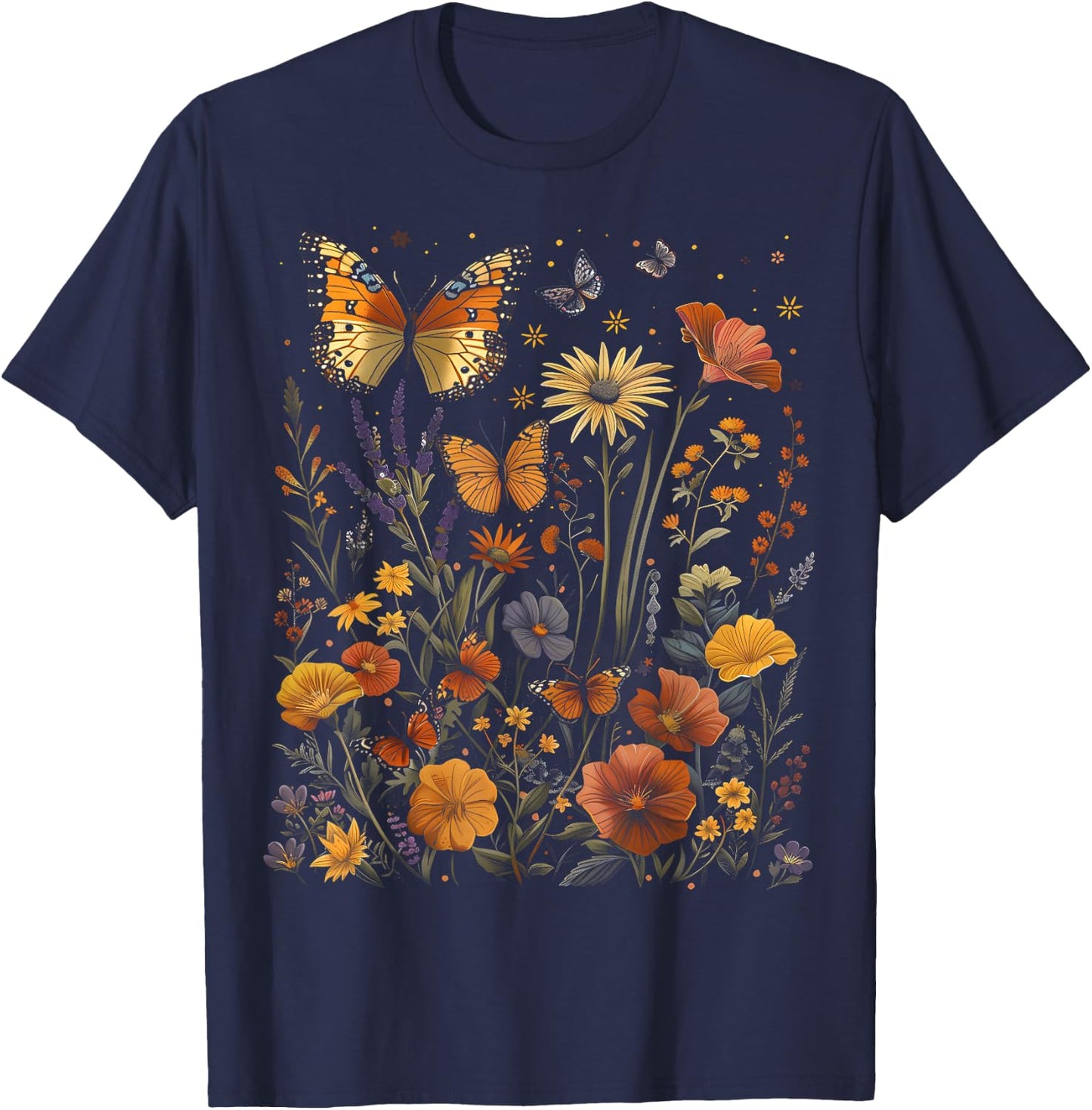 Pollinator Garden Design Wildlife Flowers Native Plants T-Shirt - T-Shirt | Navy