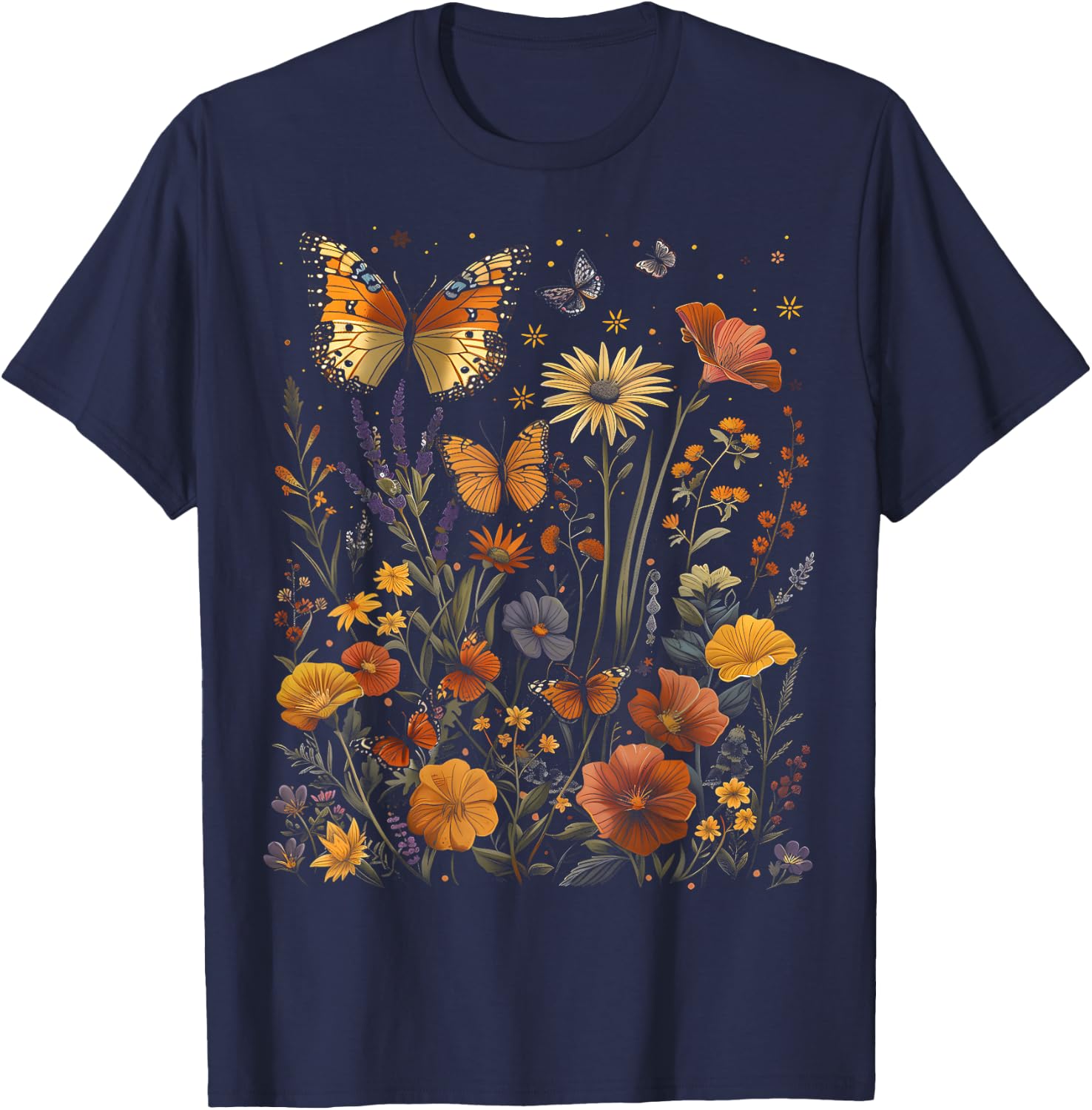 Pollinator Garden Design Wildlife Flowers Native Plants T-Shirt - T-Shirt | Navy