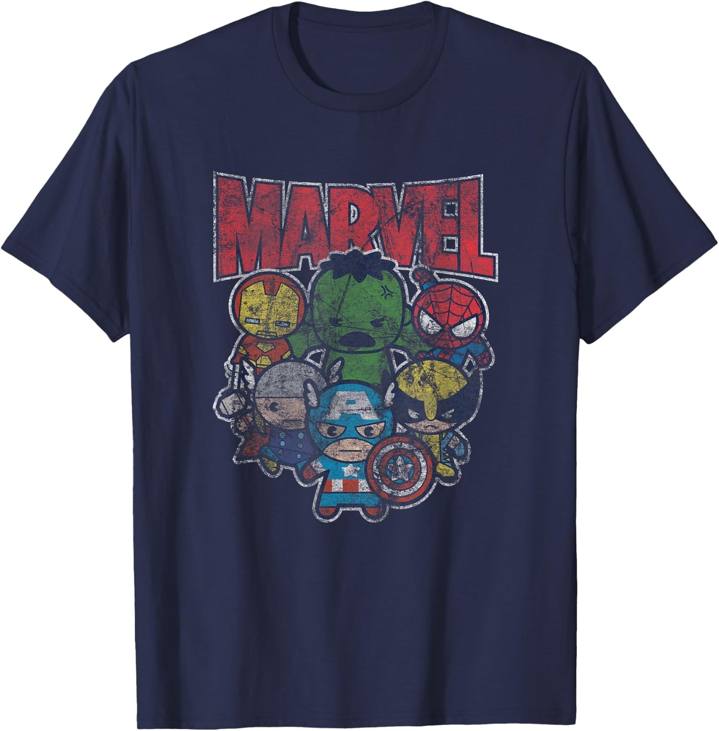 Marvel Kawaii Avengers Assembled Distressed Group Shot T-Shirt - T-Shirt | Navy