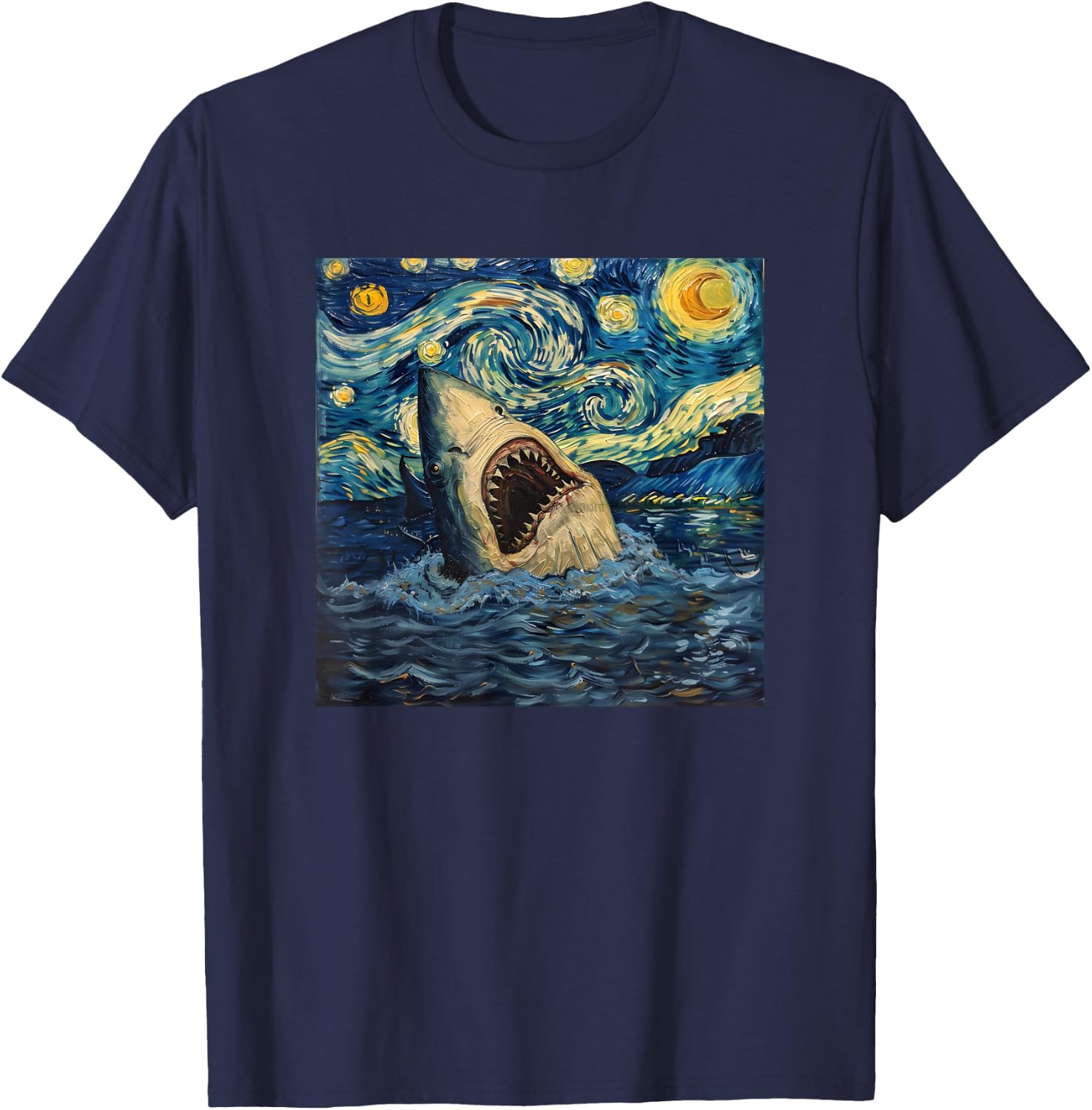 Van Gogh Shark Starry Night Funny Women & Men T-Shirt - T-Shirt | Navy