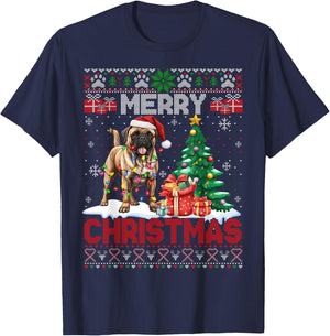 Merry Christmas Bullmastiff Lovers Family Ugly Xmas Sweater T-Shirt - T-Shirt | Navy