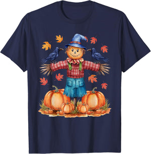 Scarecrow Autumn Hello Fall Pumpkin Thanksgiving Halloween T-Shirt - T-Shirt | Navy