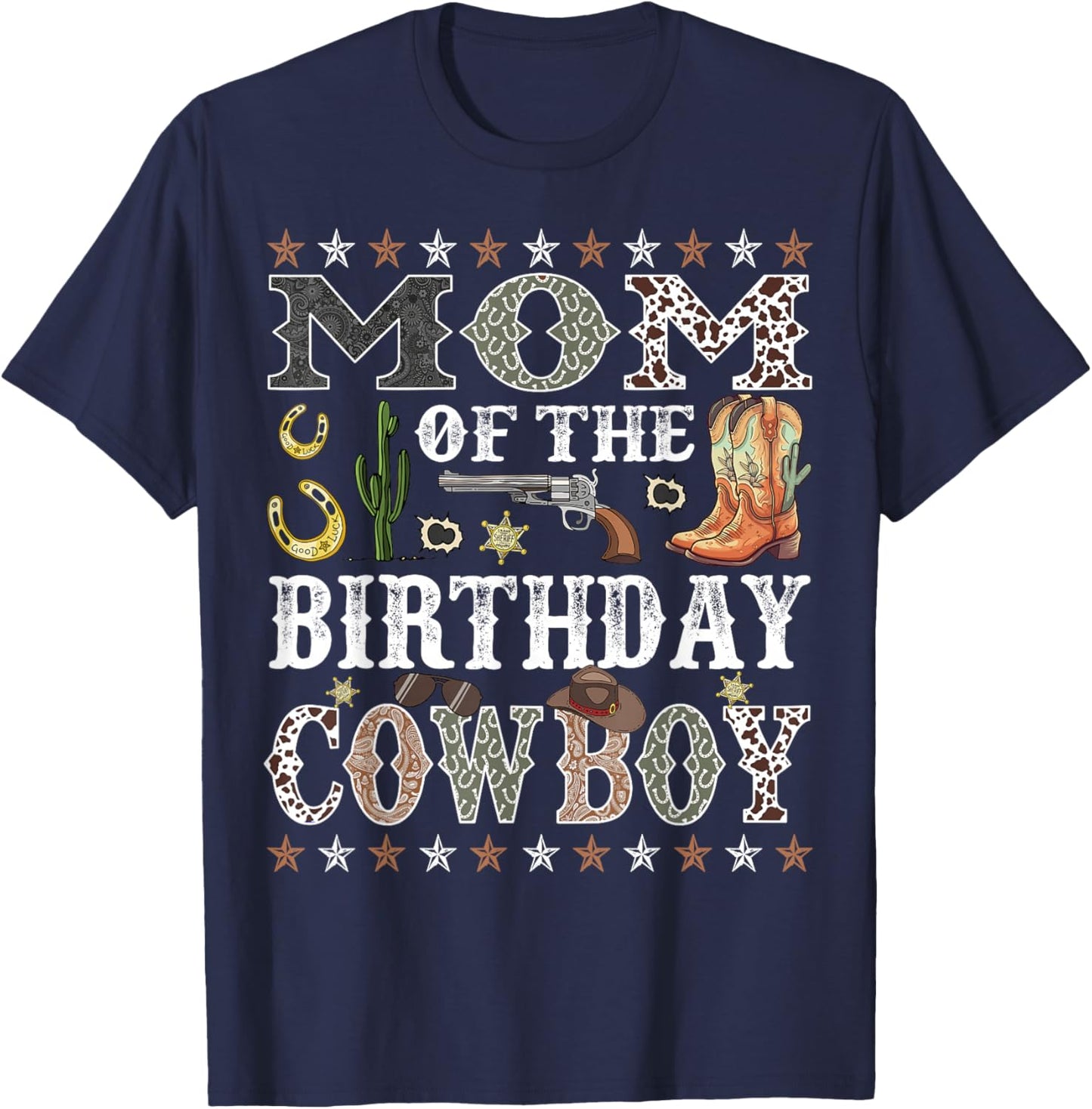 Mom Of The Birthday Cowboy Rodeo Mom T-Shirt - T-Shirt | Navy