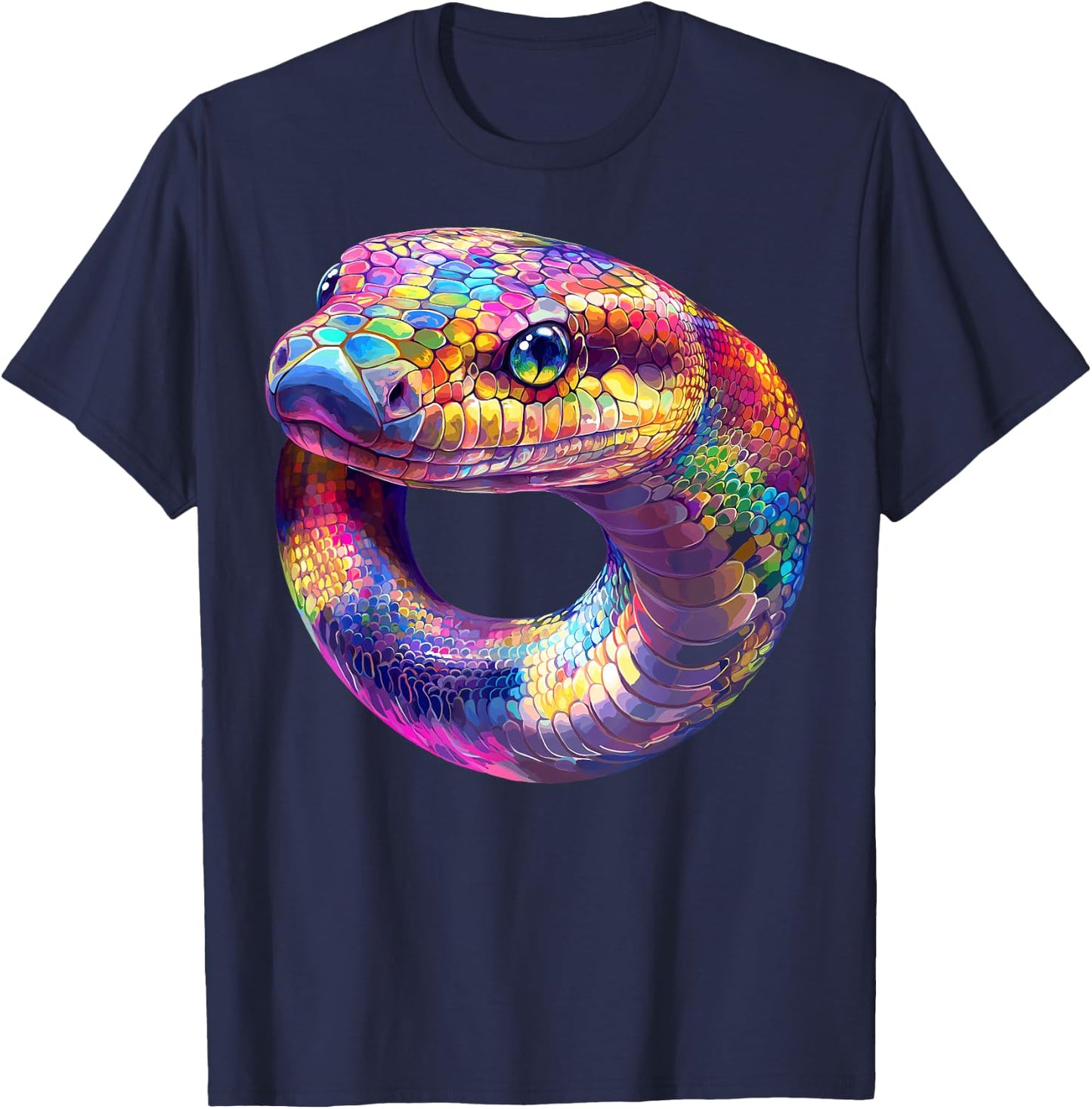 Colorful Anaconda Snake Face Animal Lover Men Women Black T-Shirt - T-Shirt | Navy
