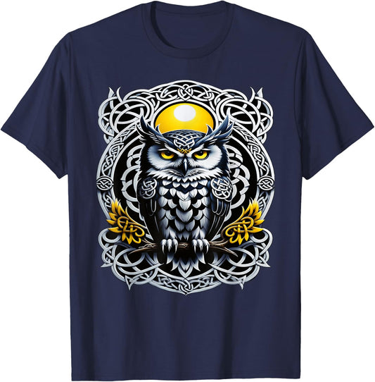 Celtic Owl Mystical Tattoo Design, Symbolic Knotwork T-Shirt - T-Shirt | Navy