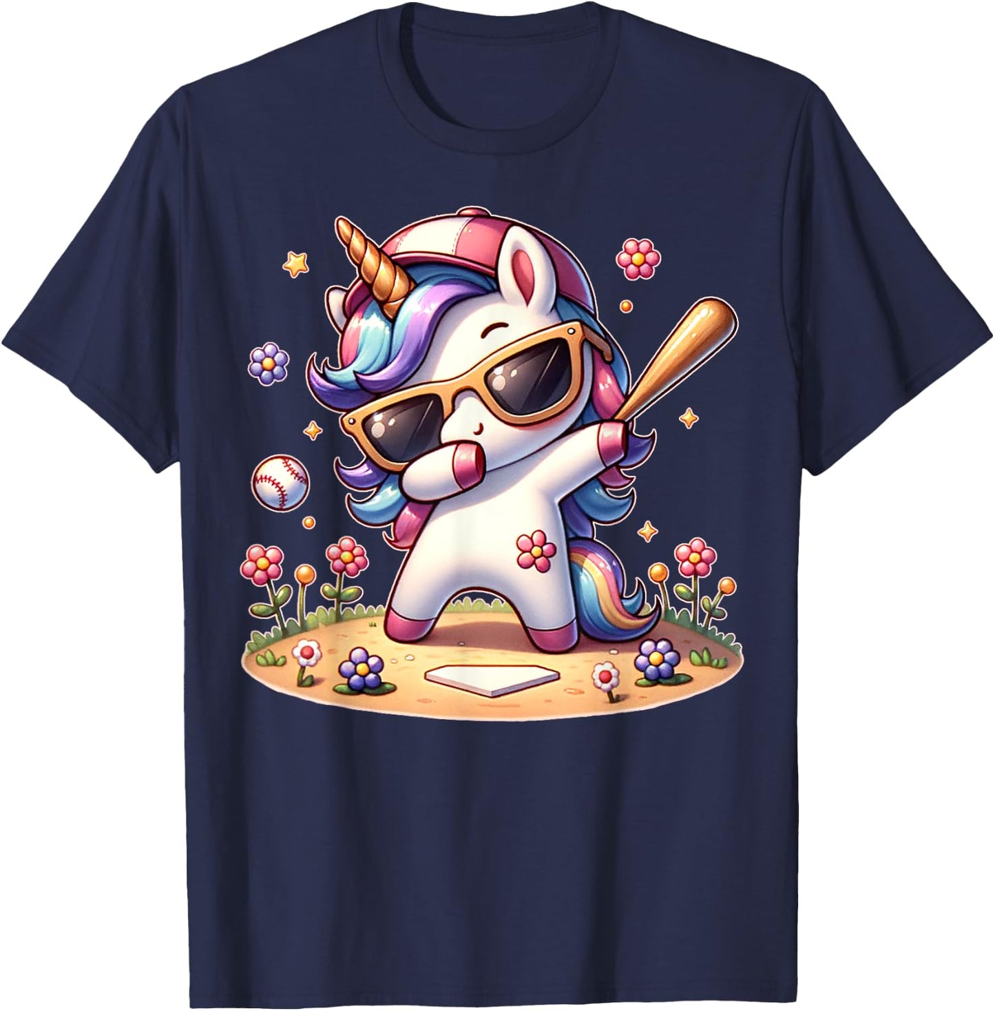 Cute Unicorn Softball Baseball T-ball Shirt for Girl Toddler T-Shirt - T-Shirt | Navy