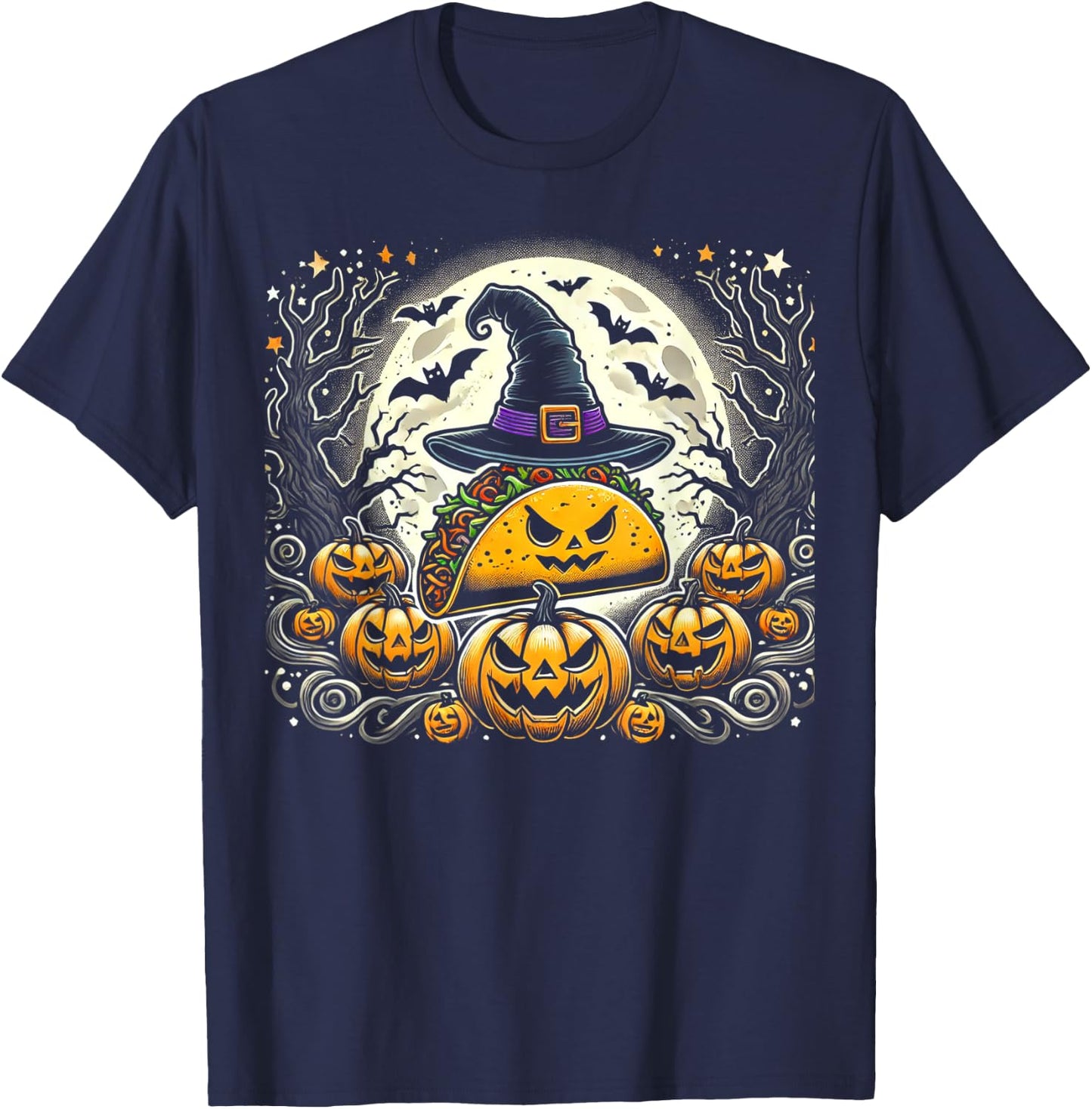 Taco Witch Halloween - Spooky Pumpkin Art T-Shirt - T-Shirt | Navy