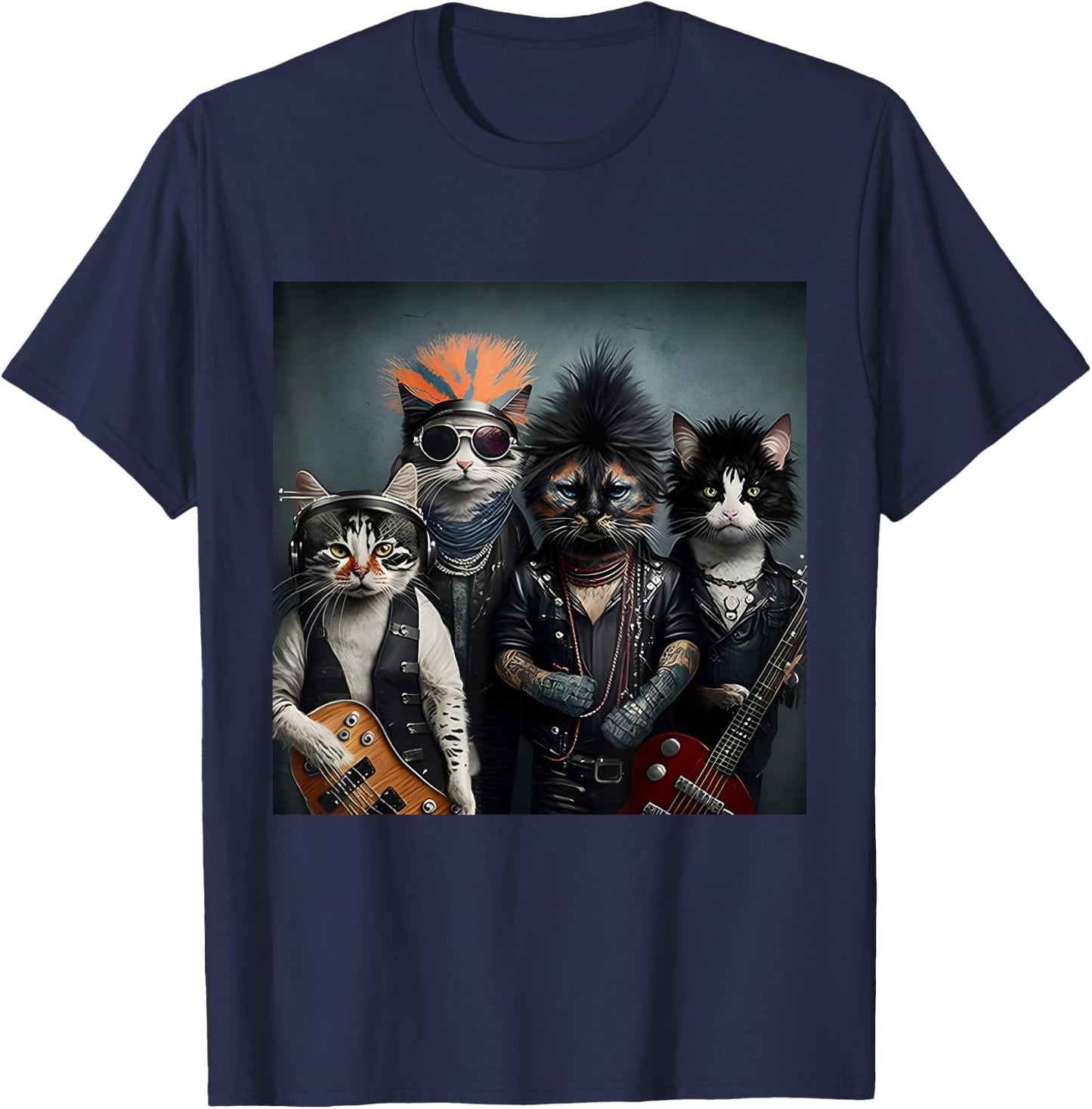 Heavymetal Headbanger Meowtal Cats Band Hard Rocks Kitties T-Shirt - T-Shirt | Navy
