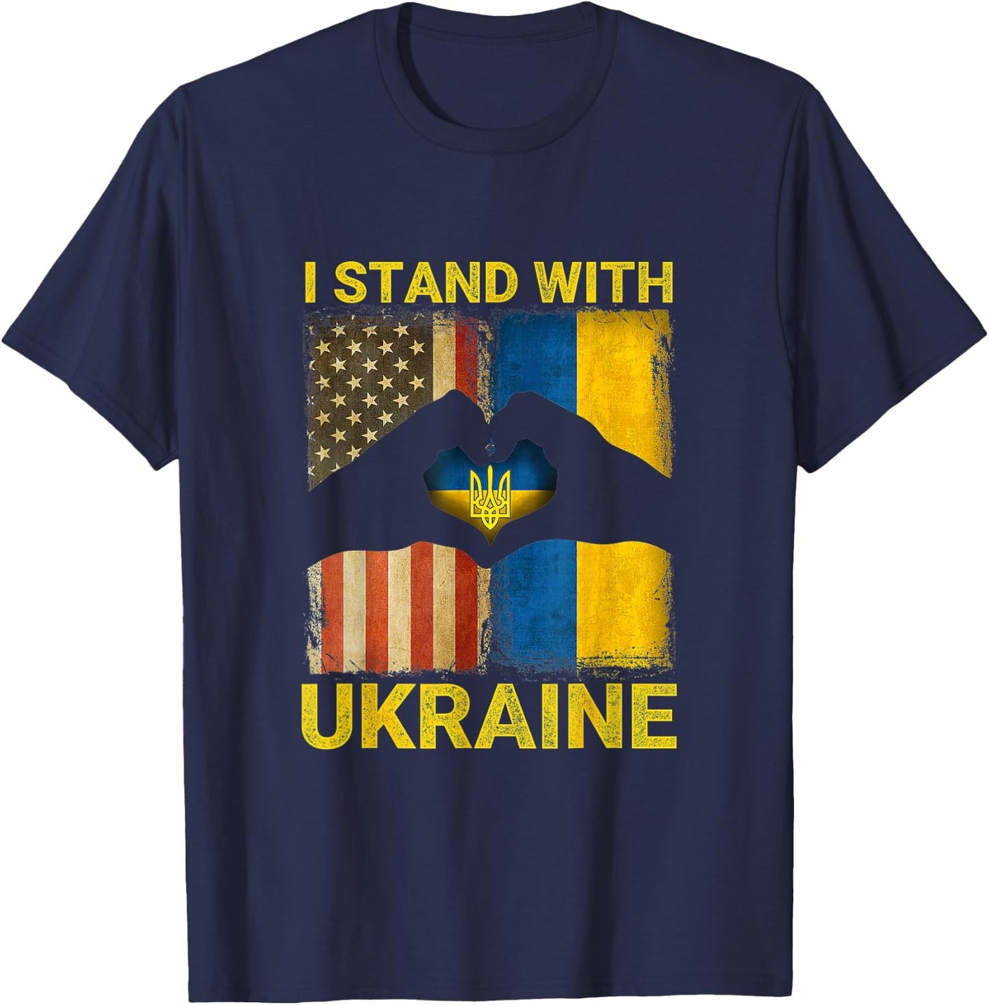 Support Ukraine I Stand with Ukraine Ukrainian Flag US Flag T-Shirt - T-Shirt | Navy