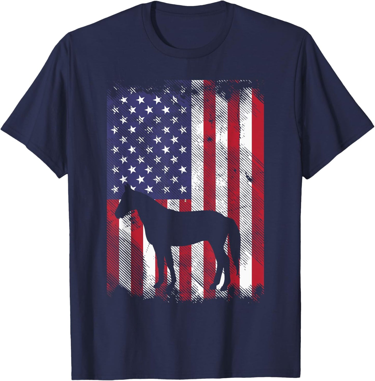Horse Silhouette US Flag Vintage Riding Patriotic Equestrian T-Shirt - T-Shirt | Navy