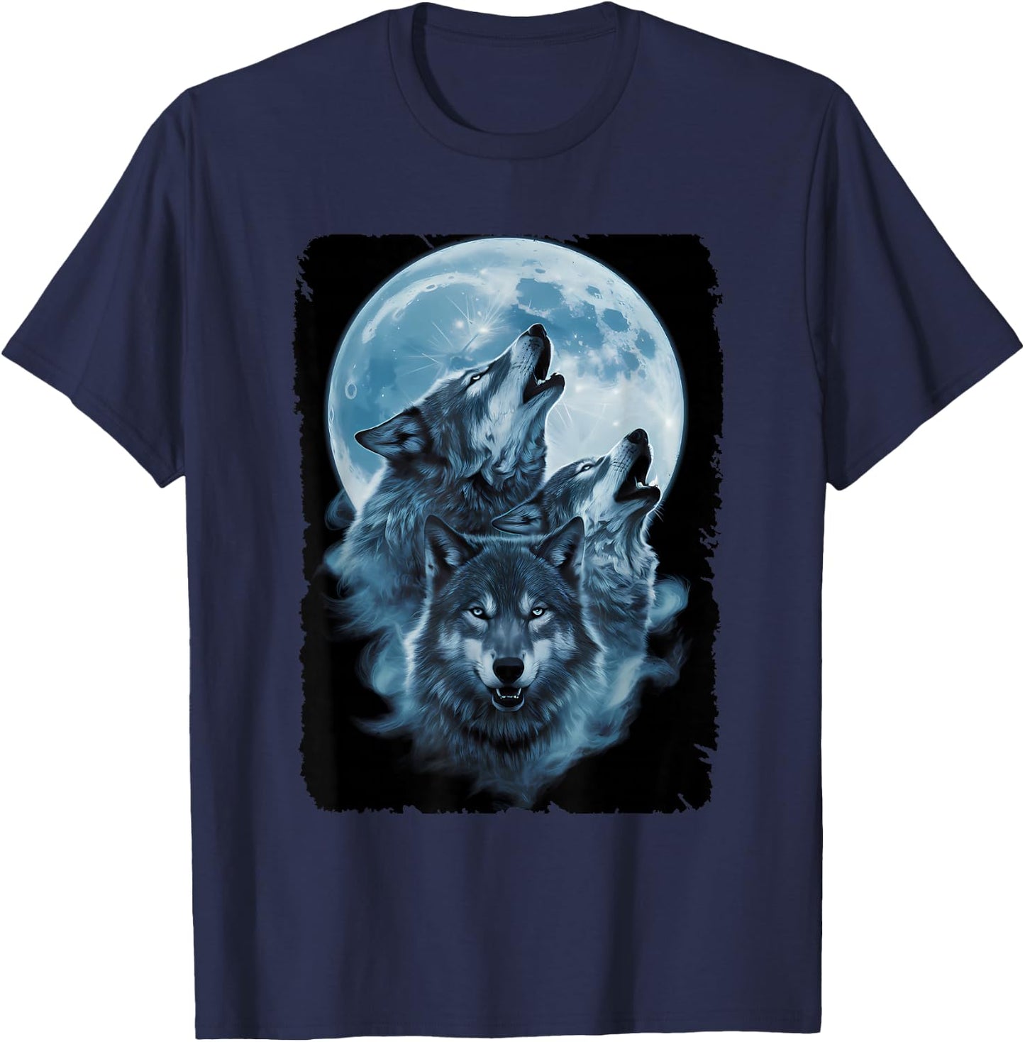 Wolf Lovers Animals Three Wolves Howling Full Moon T-Shirt - T-Shirt | Navy