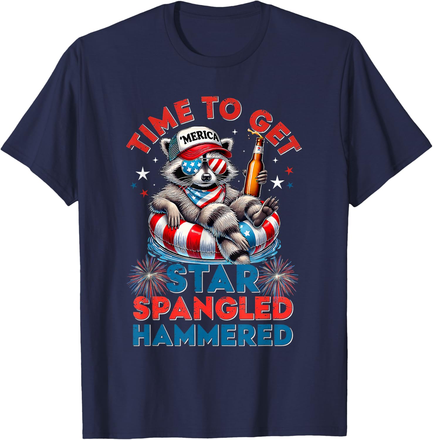 Time to Get Star Spangled Hammered 4th of July Men Racoon T-Shirt - T-Shirt | Navy