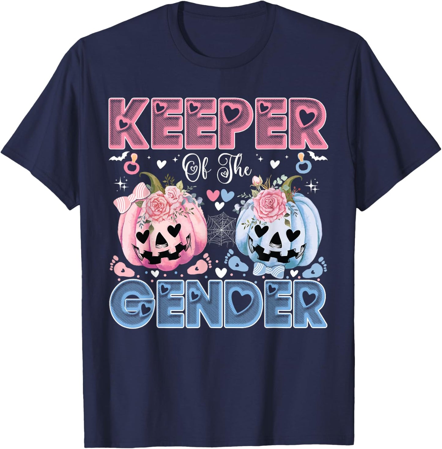 Keeper Of The Gender Pumpkin Halloween Baby Gender Reveal T-Shirt - T-Shirt | Navy