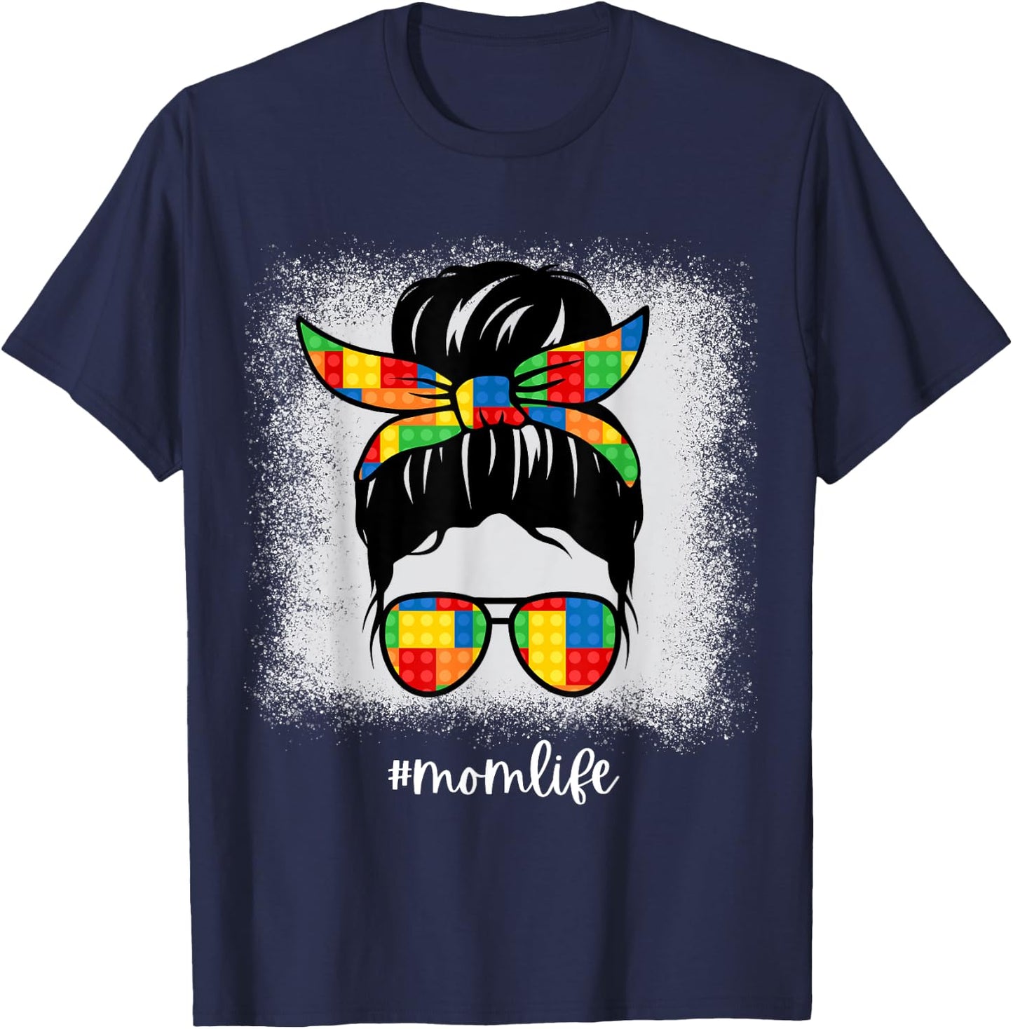 Building Bricks Mom Messy Bun Mom Life Block Builder T-Shirt - T-Shirt | Navy