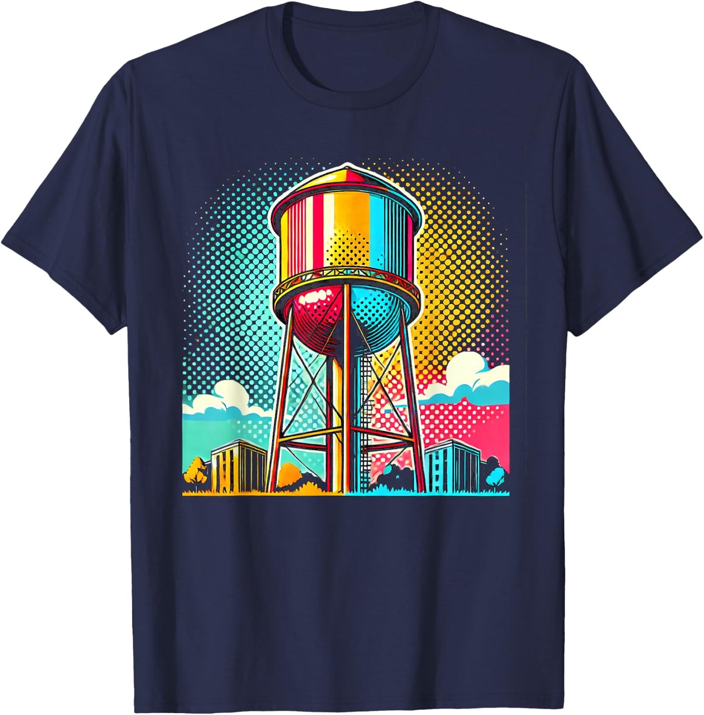 Pop Art Water Tower Colorful Urban Design T-Shirt - T-Shirt | Navy